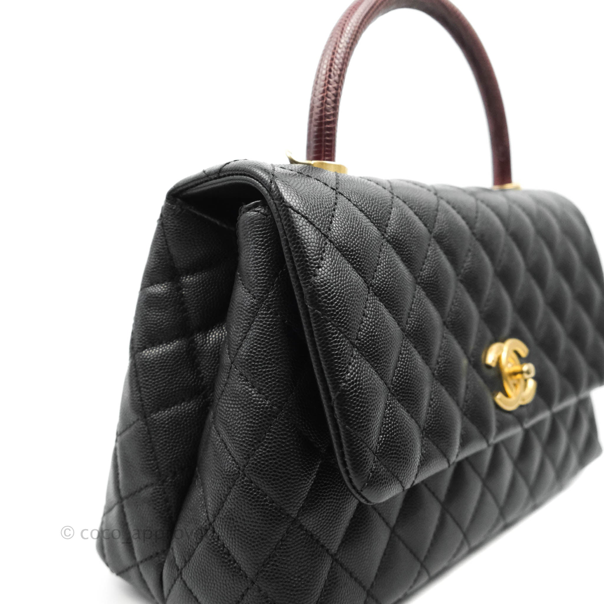 Chanel Small Coco Handle Quilted Black Caviar Lizard Handle Gold Hardw –  Coco Approved Studio