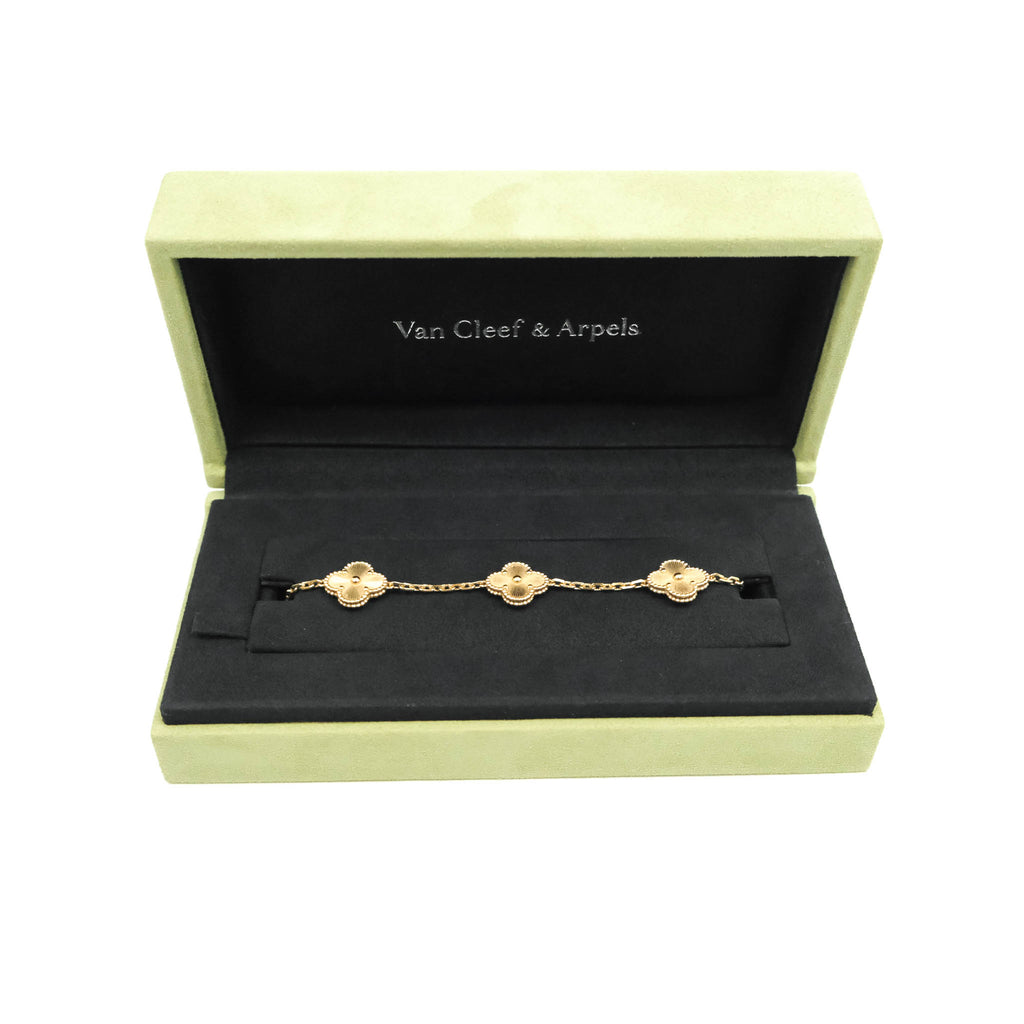 Van Cleef & Arpels Vintage Alhambra 5 Motifs Guilloche Yellow Gold Bracelet