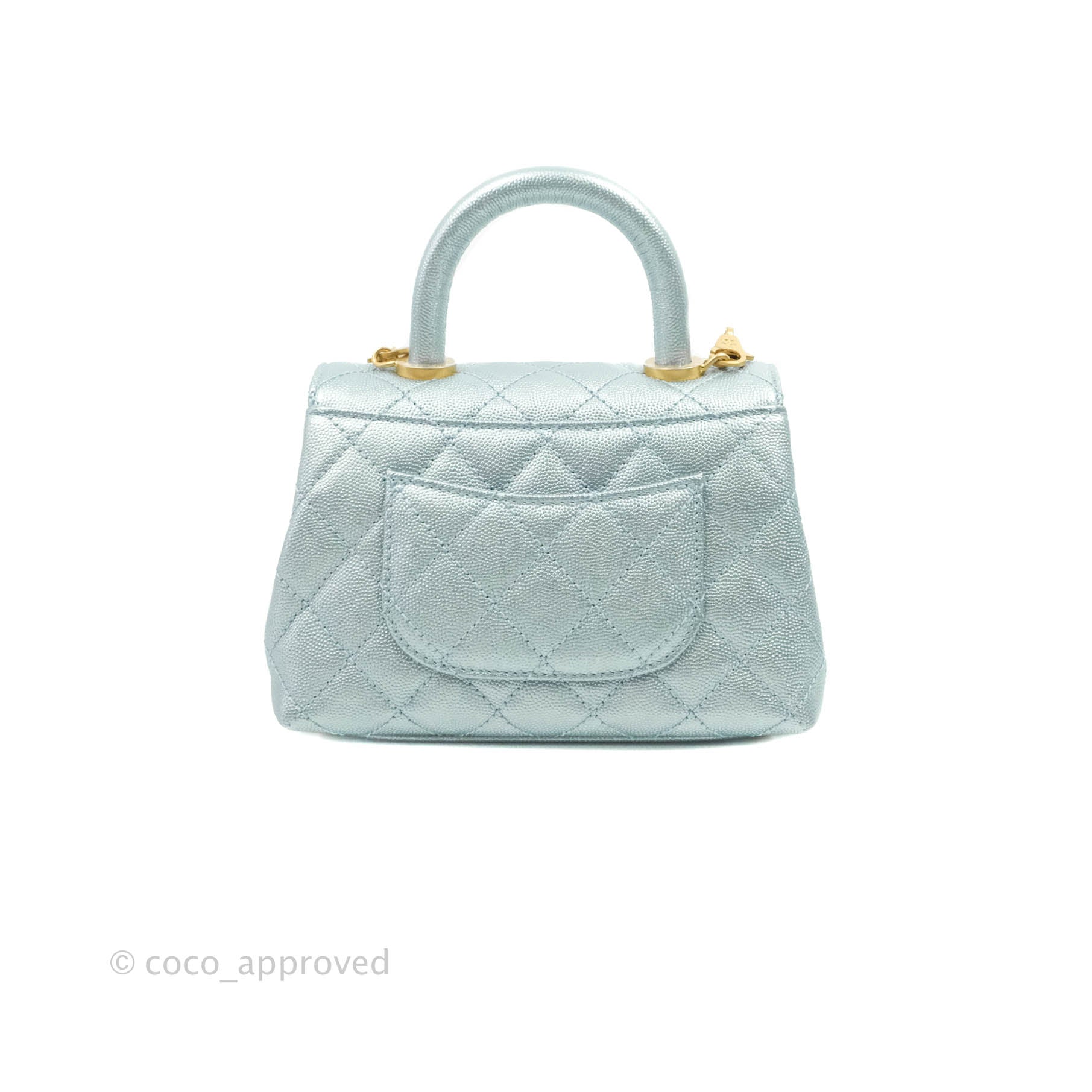 CHANEL Caviar Quilted Small Coco Handle Flap Light Blue 900095