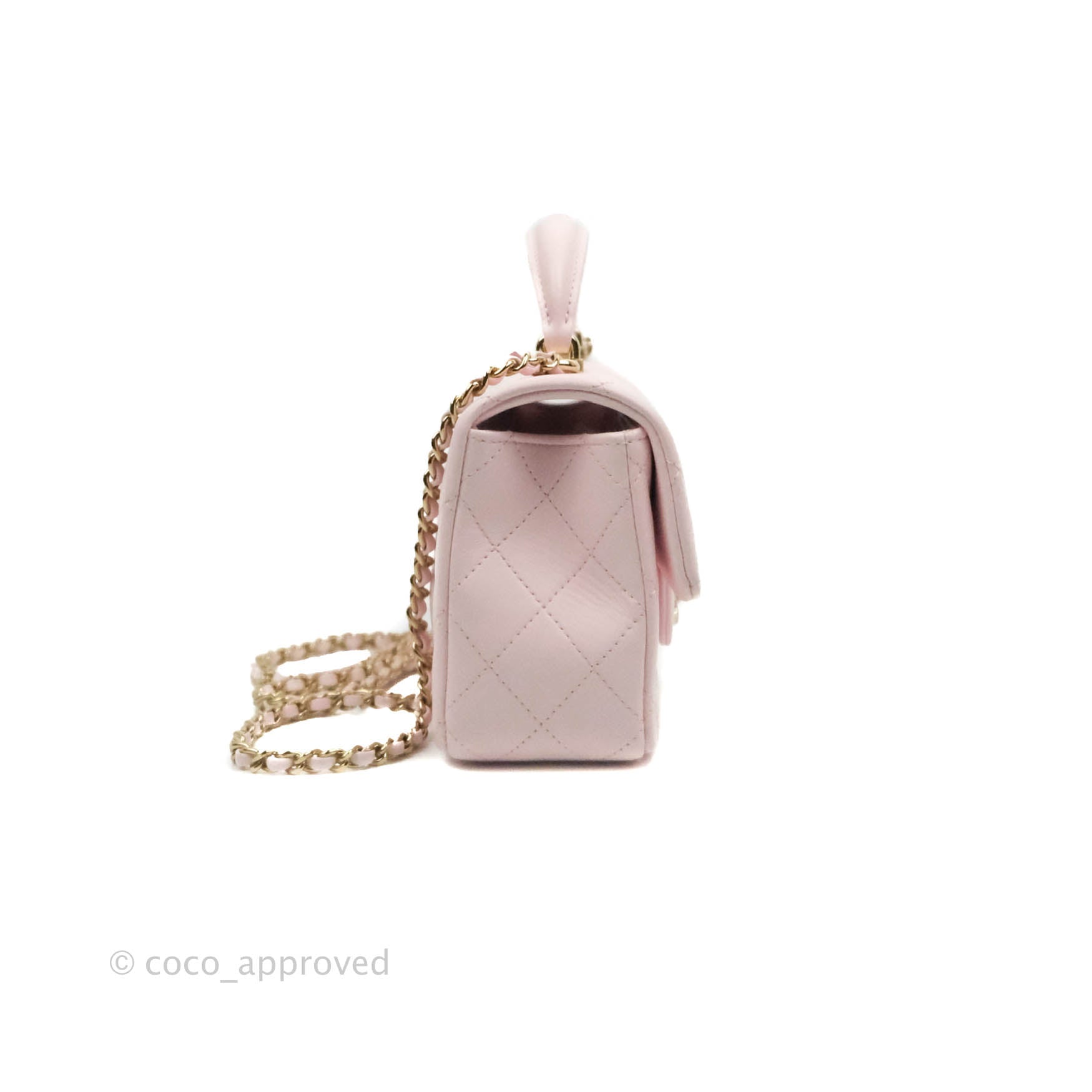 Chanel Mini Flap Bag With Top Handle Light Pink in Lambskin Leather - US