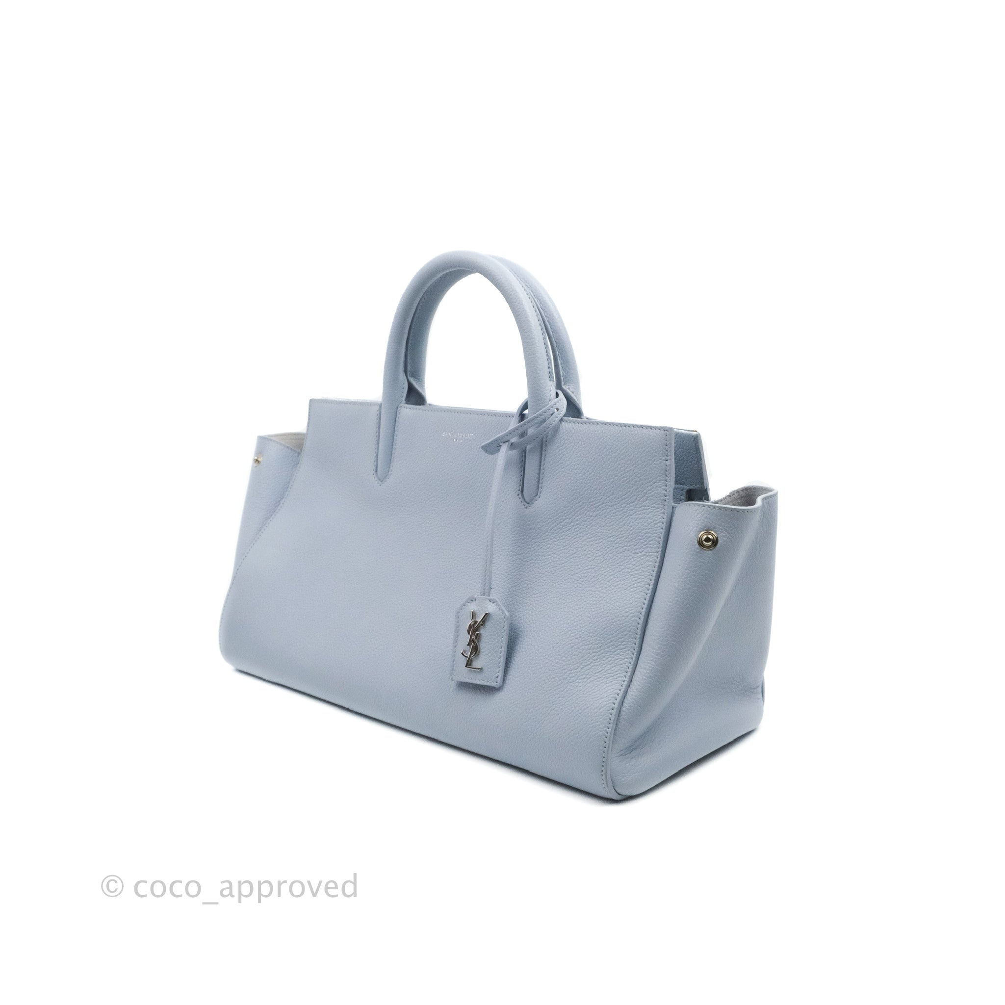 Saint Laurent Small Cabas Rive Gauche Bag Grained Calfskin Baby Blue S –  Coco Approved Studio