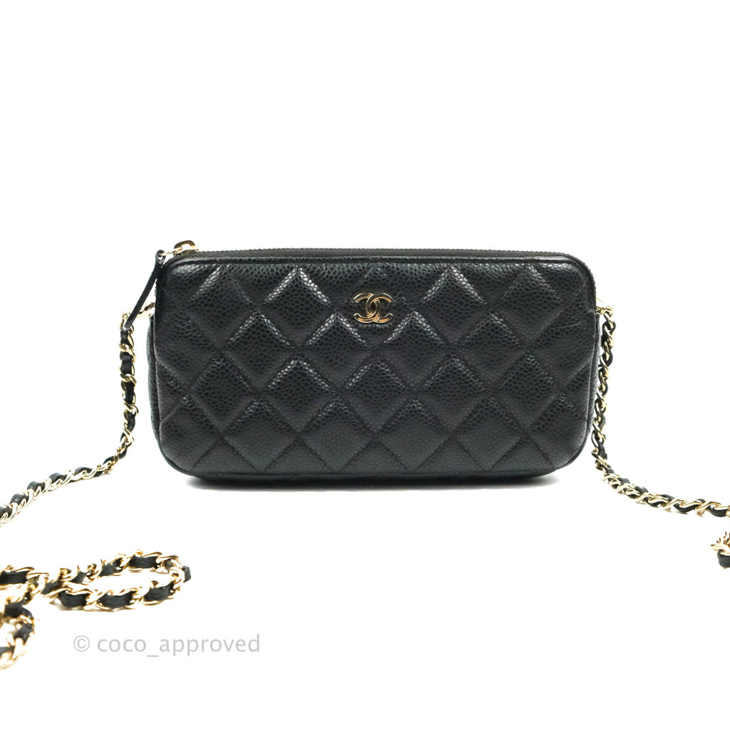 Chanel Small Quilted Clutch With Chain Black Caviar Gold Hardware