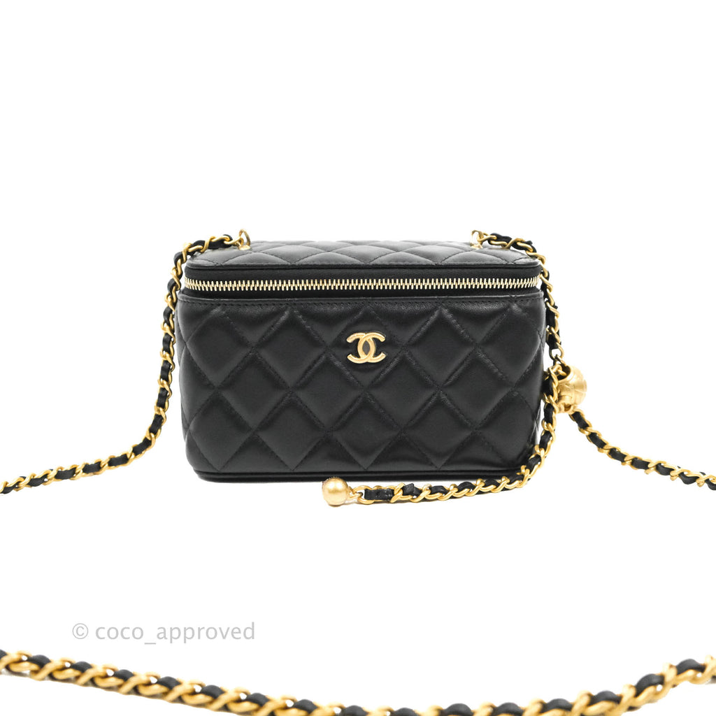 Chanel Pearl Crush Vanity With Chain Black Lambskin Aged Gold Hardware