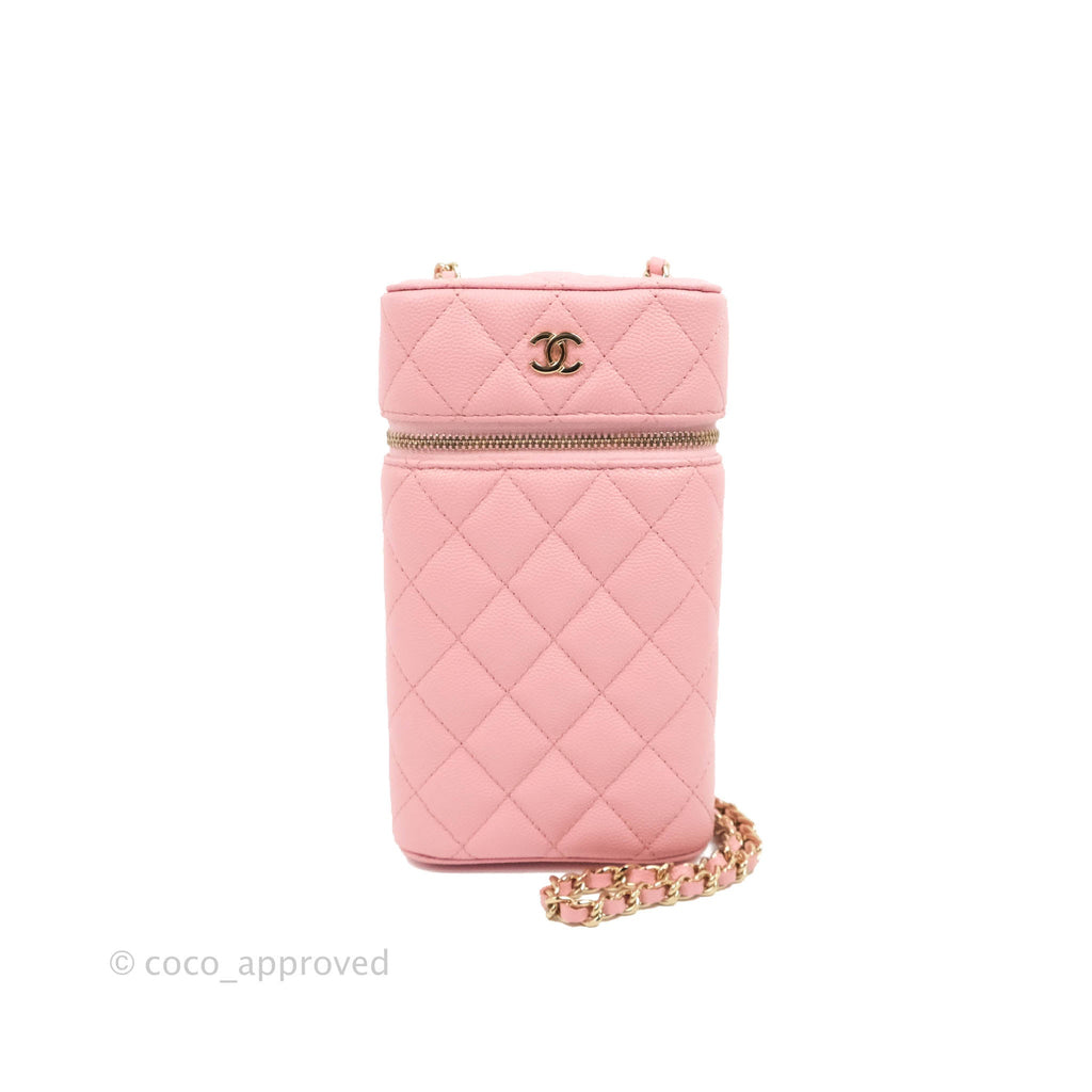 Chanel Vanity Phone Holder With Chain Pink Caviar Gold Hardware