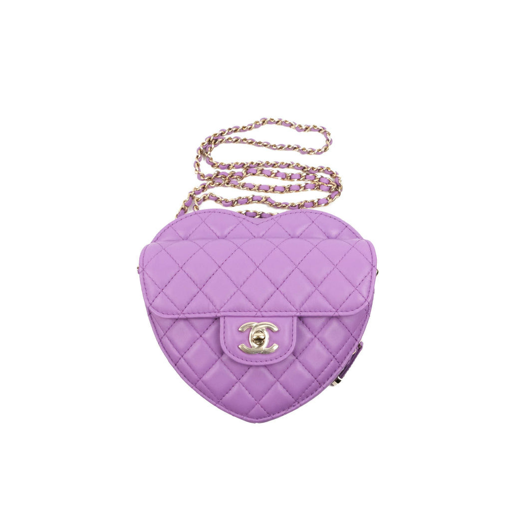Chanel Large Heart Bag Purple Lambskin Gold Hardware 22S