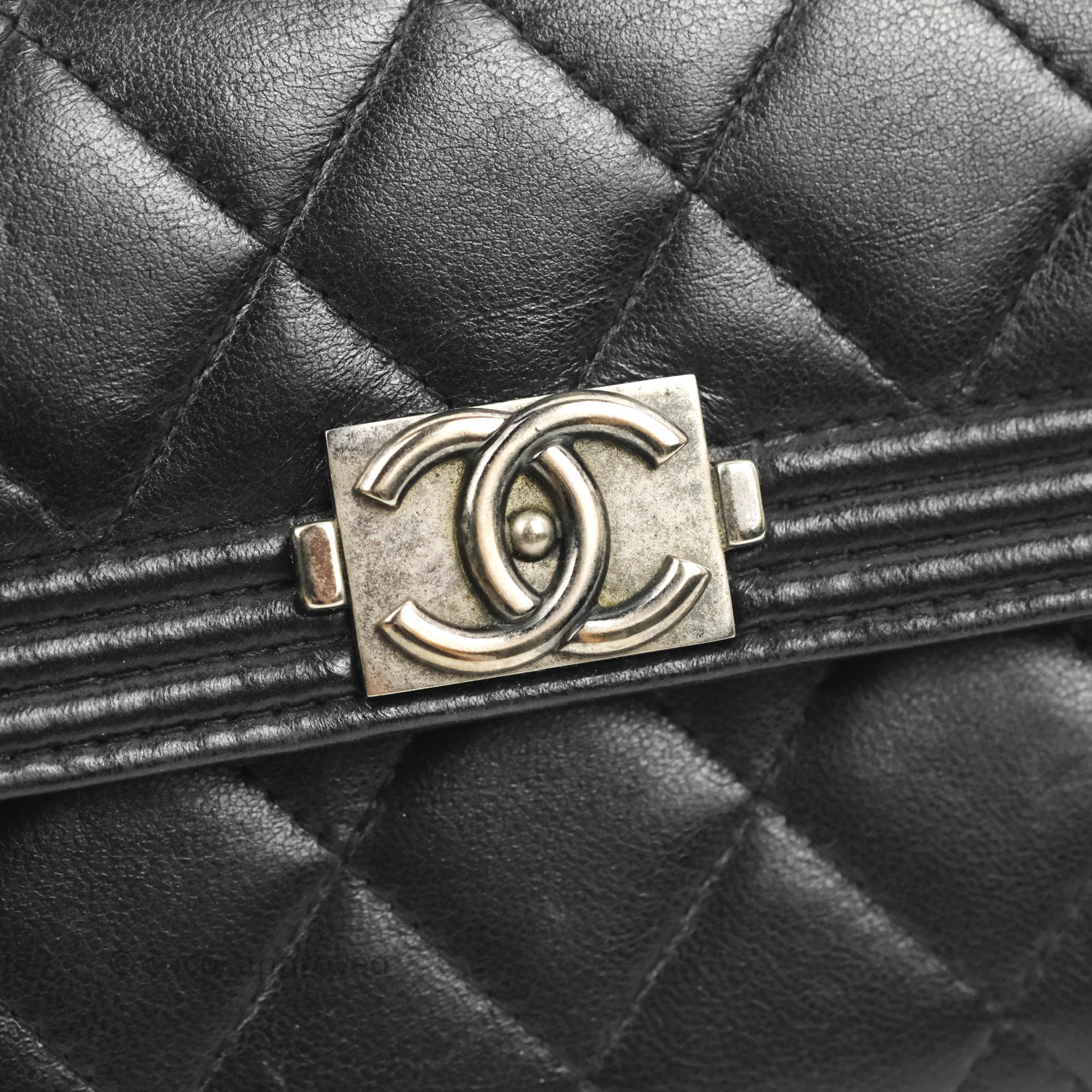 Chanel Quilted Boy Flap Long Wallet Black Lambskin Ruthentium
