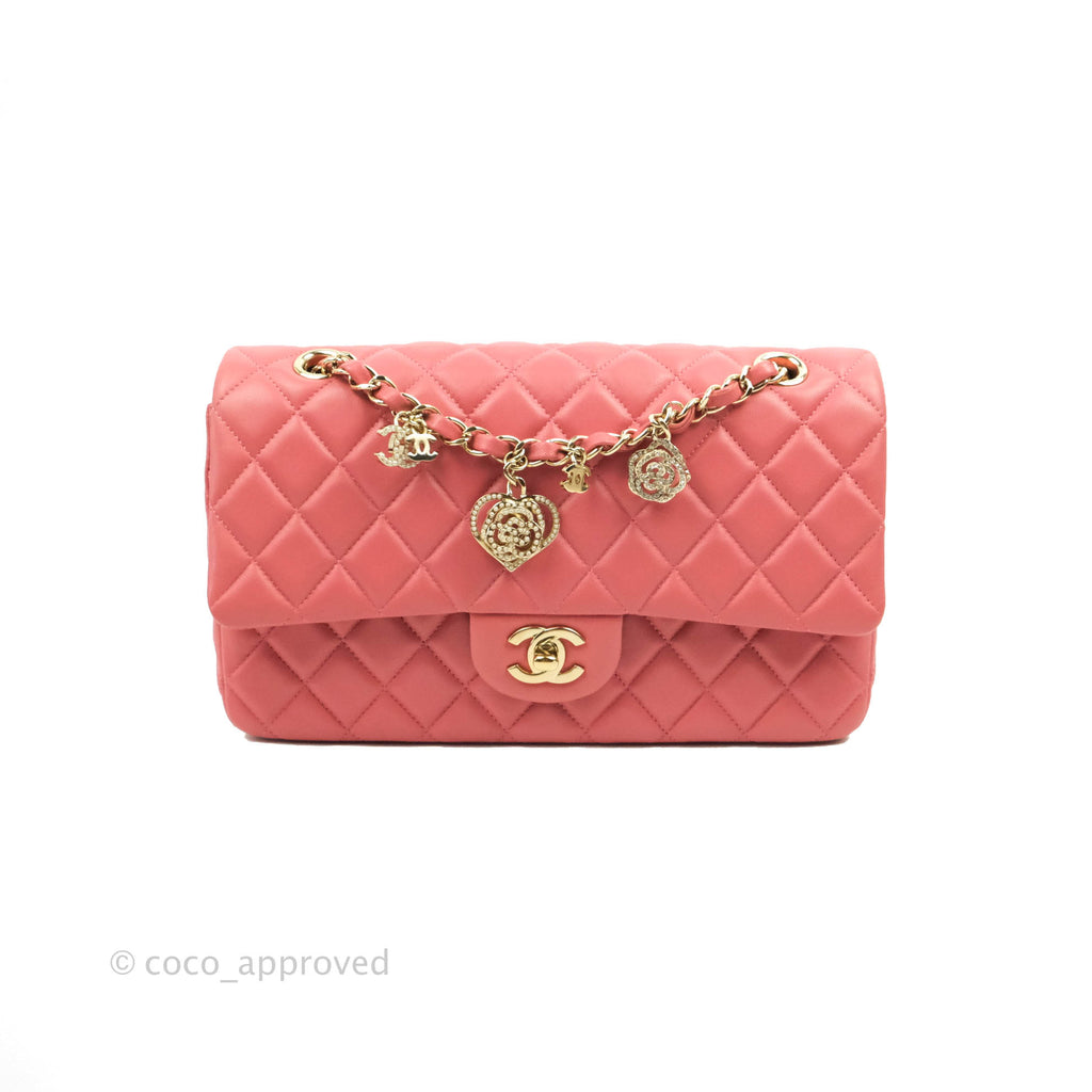Chanel M/L Medium Flap Bag Valentine Limited Edition Pink Lambskin Gold Hardware