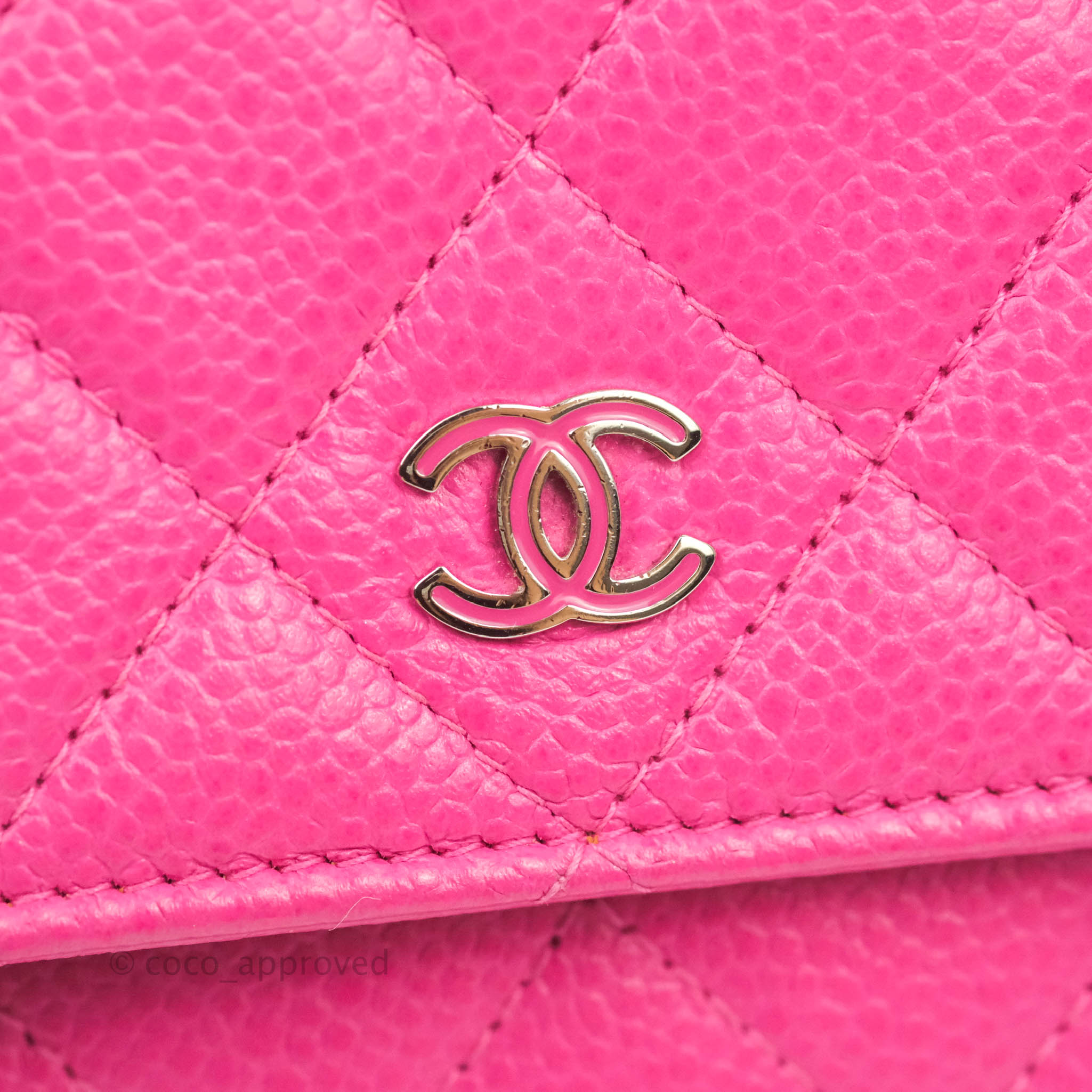 Chanel Quilted Wallet on Chain WOC Pink Caviar Silver Hardware