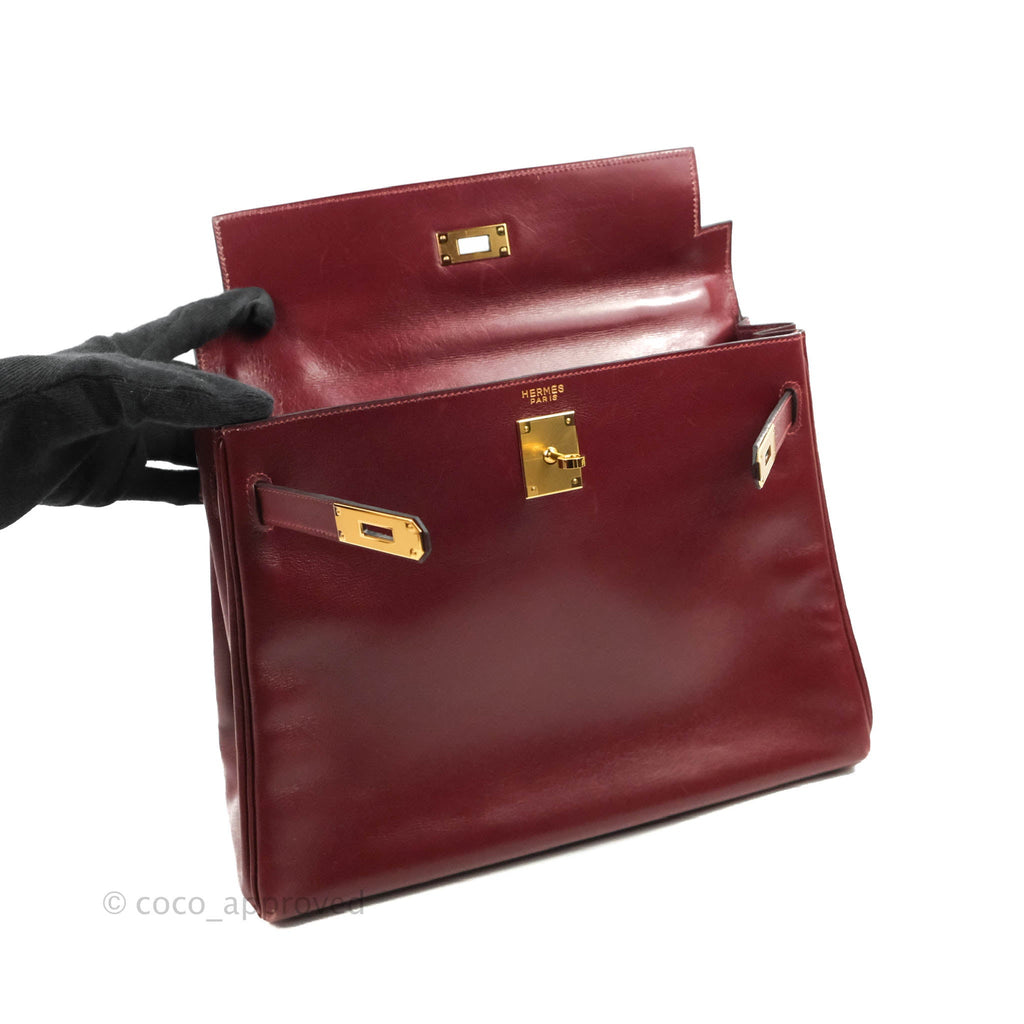 Hermès Vintage Kelly Retourne 32 Dark Red Gold Hardware