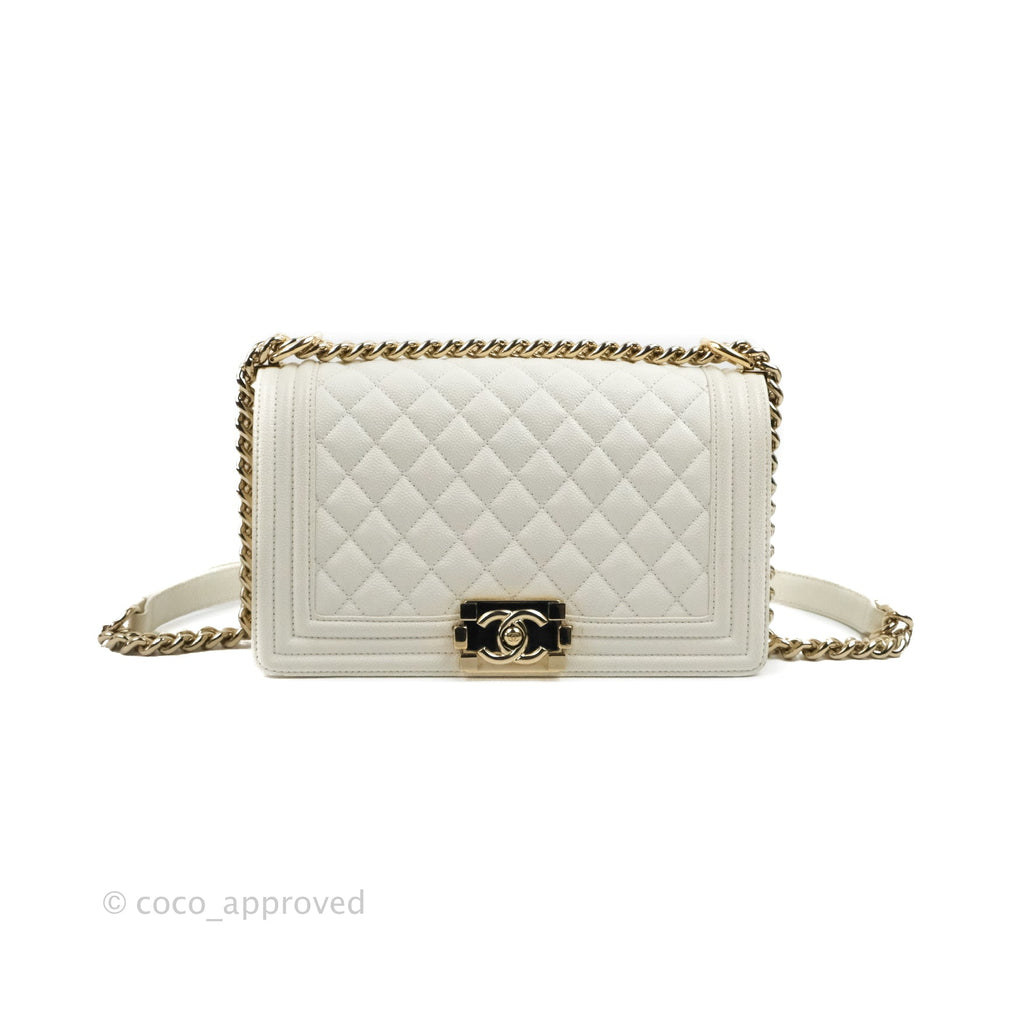 Chanel Quilted Medium Boy White Calfskin Gold Hardware