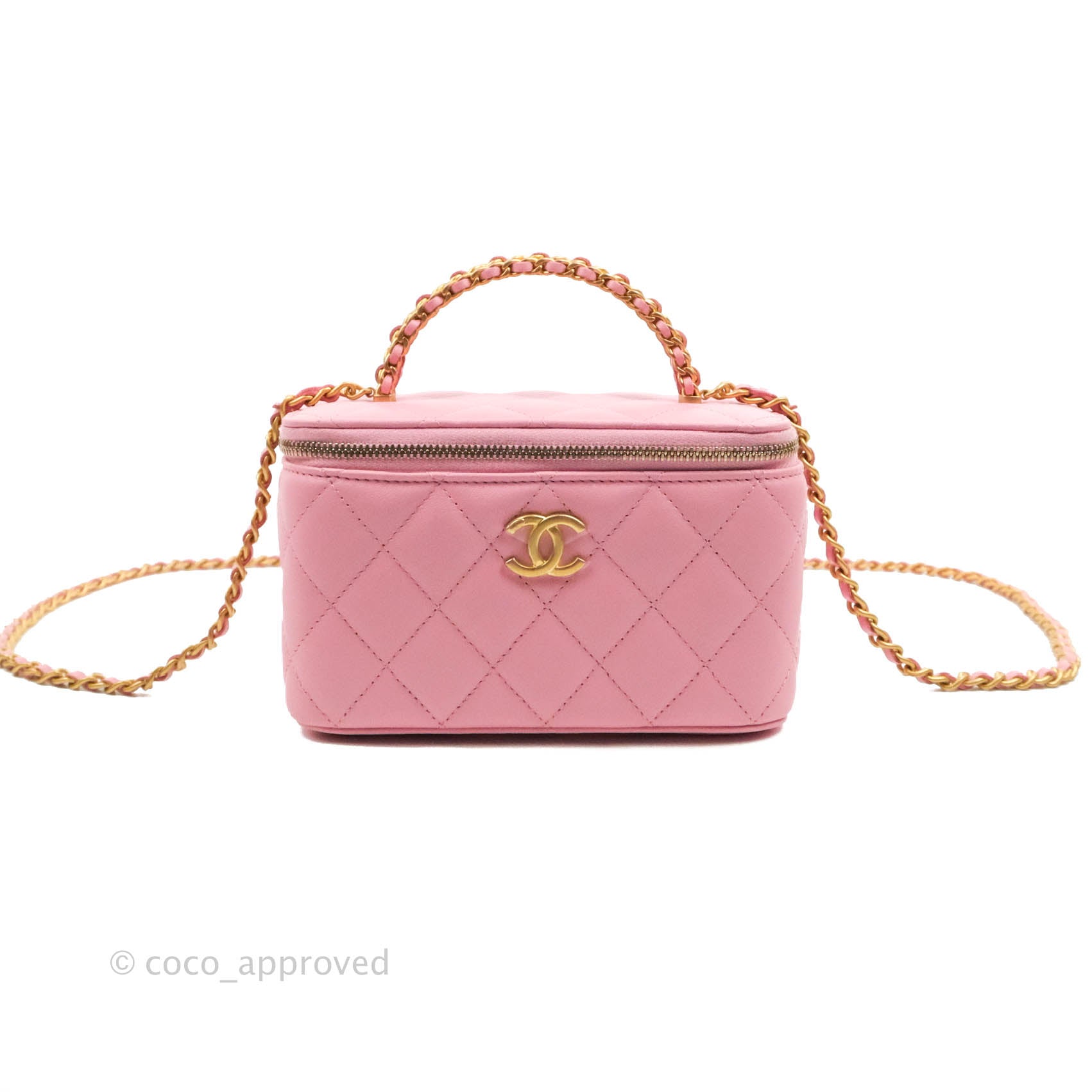 Chanel Vanity Rectangular with Top Handle Pick Me Up Pink Lambskin Aged  Gold Hardware 22S