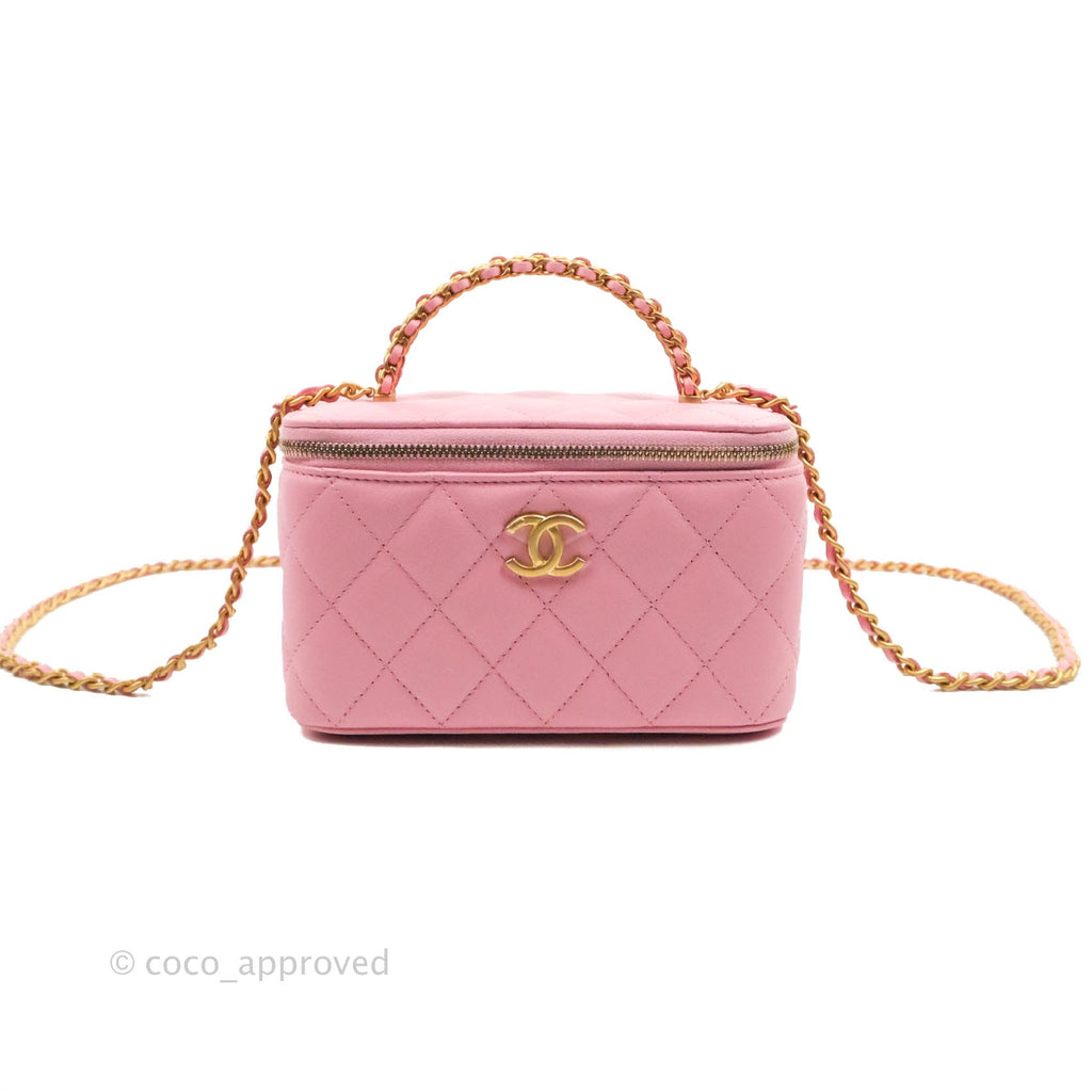 Chanel Vanity Rectangular with Top Handle Pick Me Up Pink Lambskin Aged Gold Hardware 22S