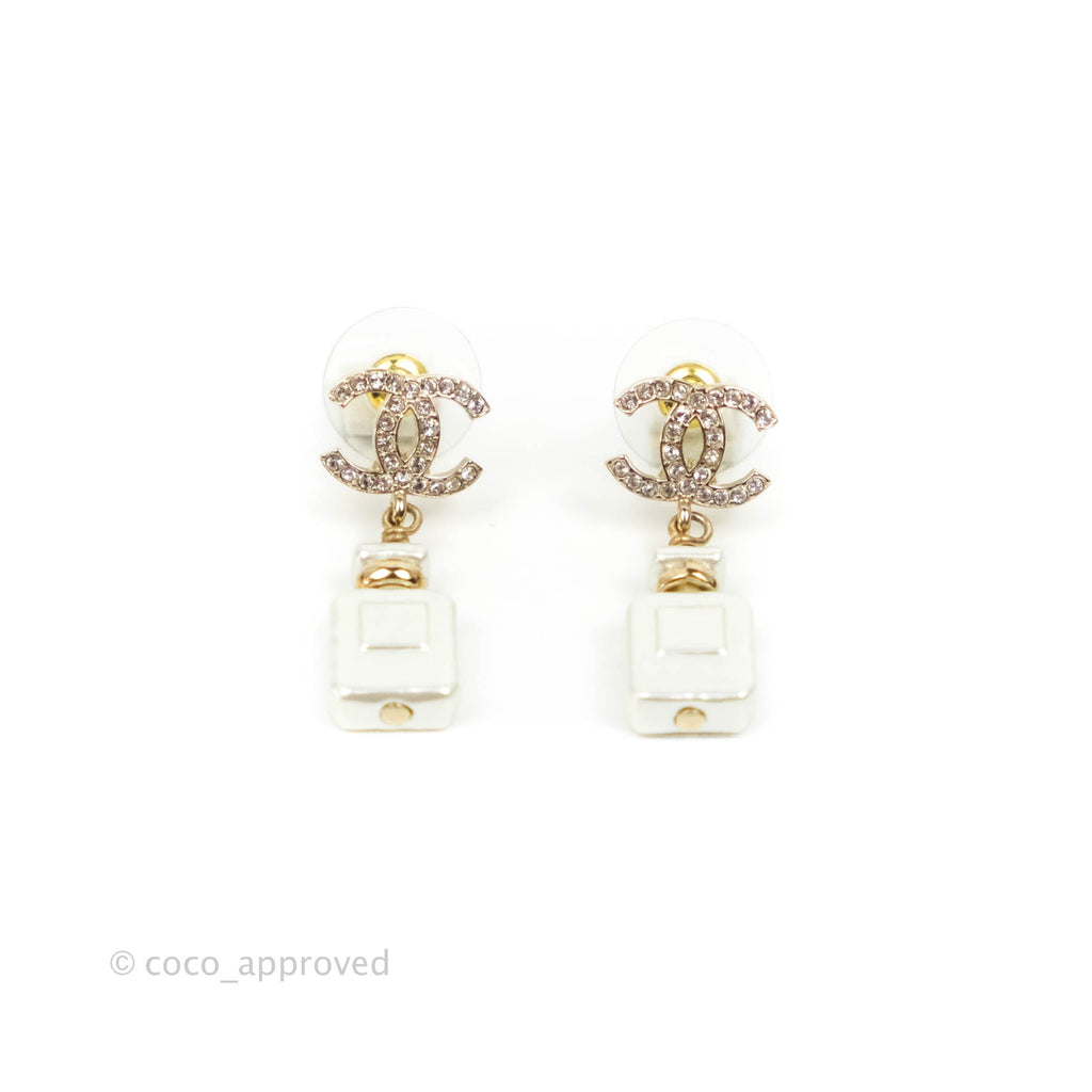 Chanel Crystal CC Perfume Bottle Drop Earrings 22S