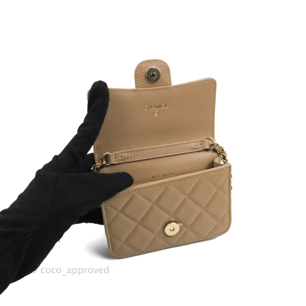 Chanel Mini Clutch With Chain Dark Beige Caviar Gold Hardware