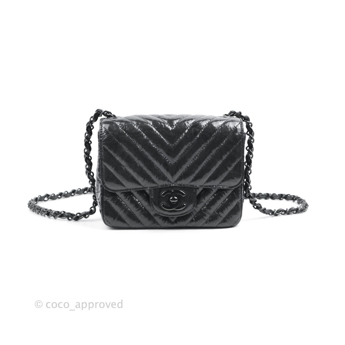 Chanel Chevron Quilted Patent Leather Mini Flap Bag