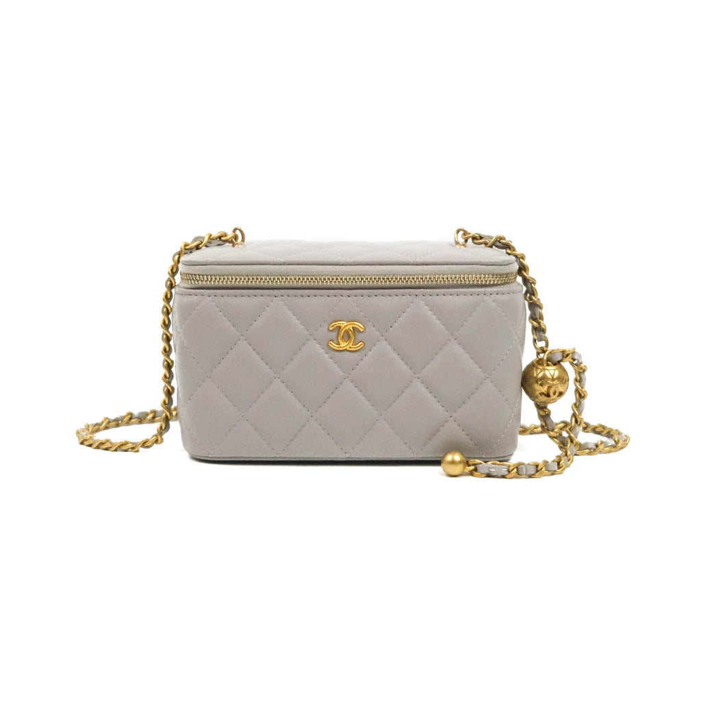 Chanel Pearl Crush Vanity With Chain Grey Lambskin Aged Gold Hardware