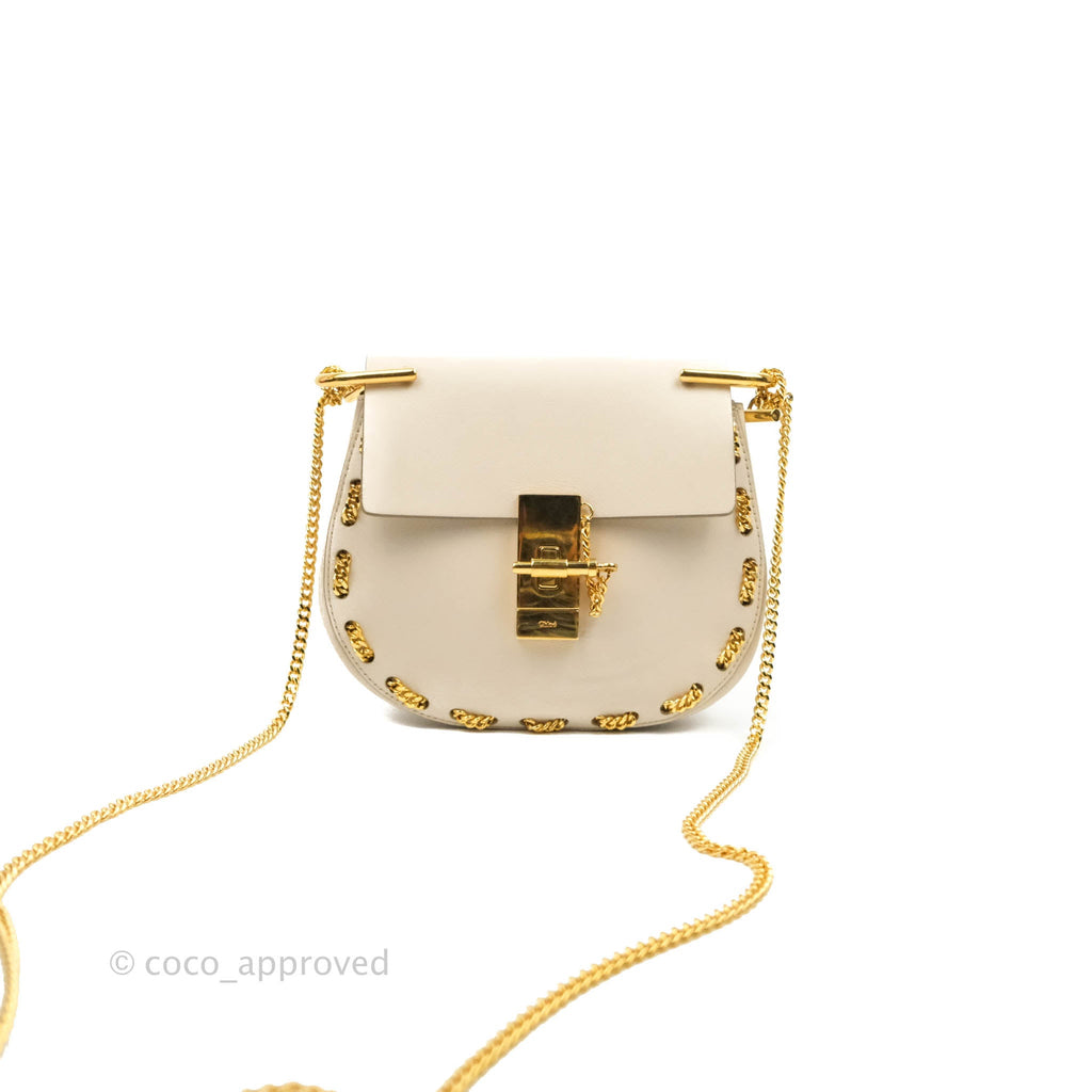 Chloé Drew Chain-Threaded Shoulder Bag Cream Gold Hardware