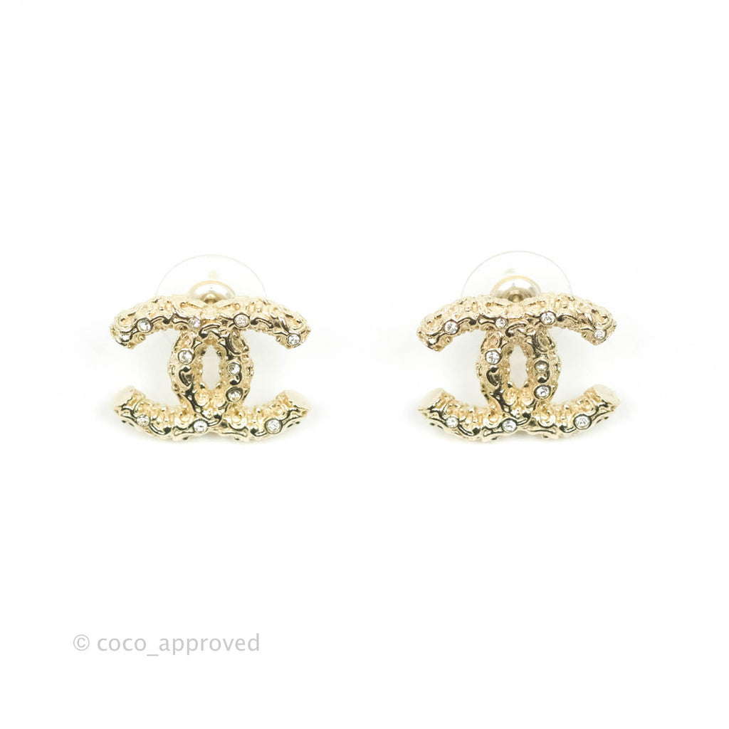 Chanel CC Crystal Earrings Gold Tone 19C