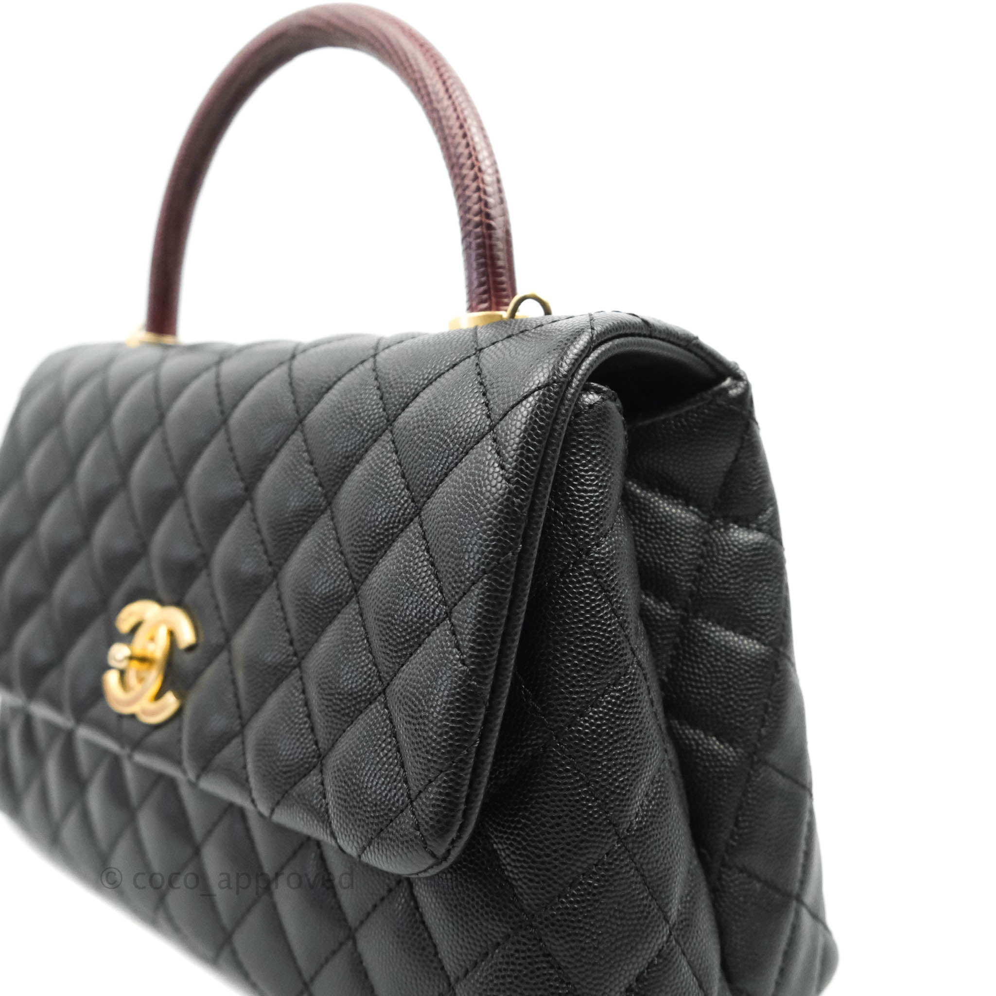 $5900 Chanel Coco Handle red quilted Caviar Small bag lizard handle gold hw