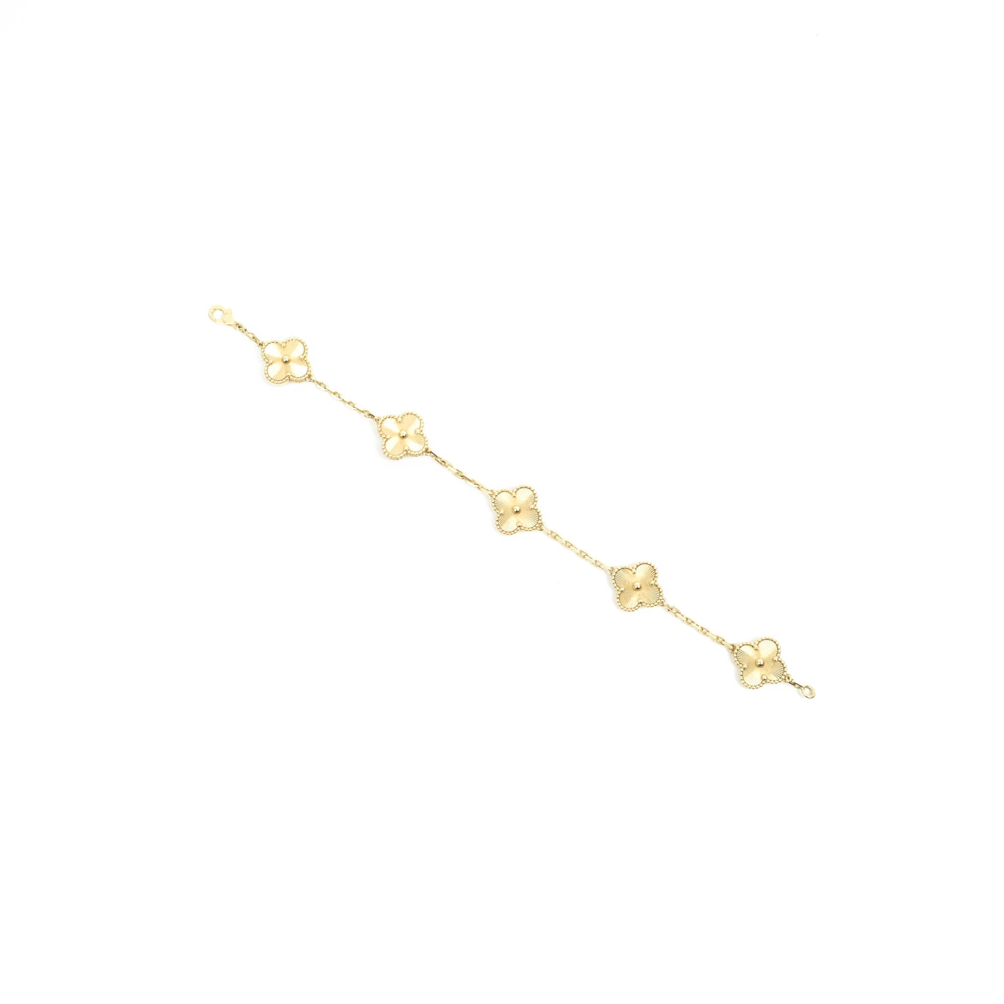 VAN CLEEF & ARPELS 18K Yellow Gold 5 Motifs Guilloche Vintage Alhambra  Bracelet 1219731