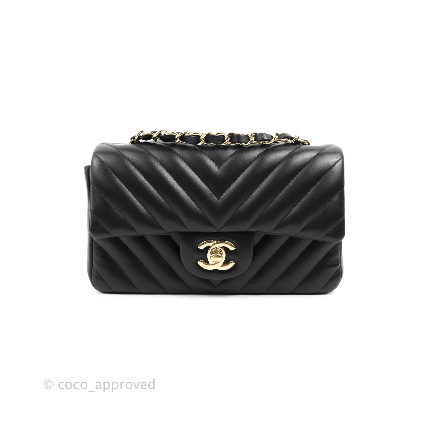 Chanel Mini Rectangular Flap Black Chevron Lambskin Gold Hardware