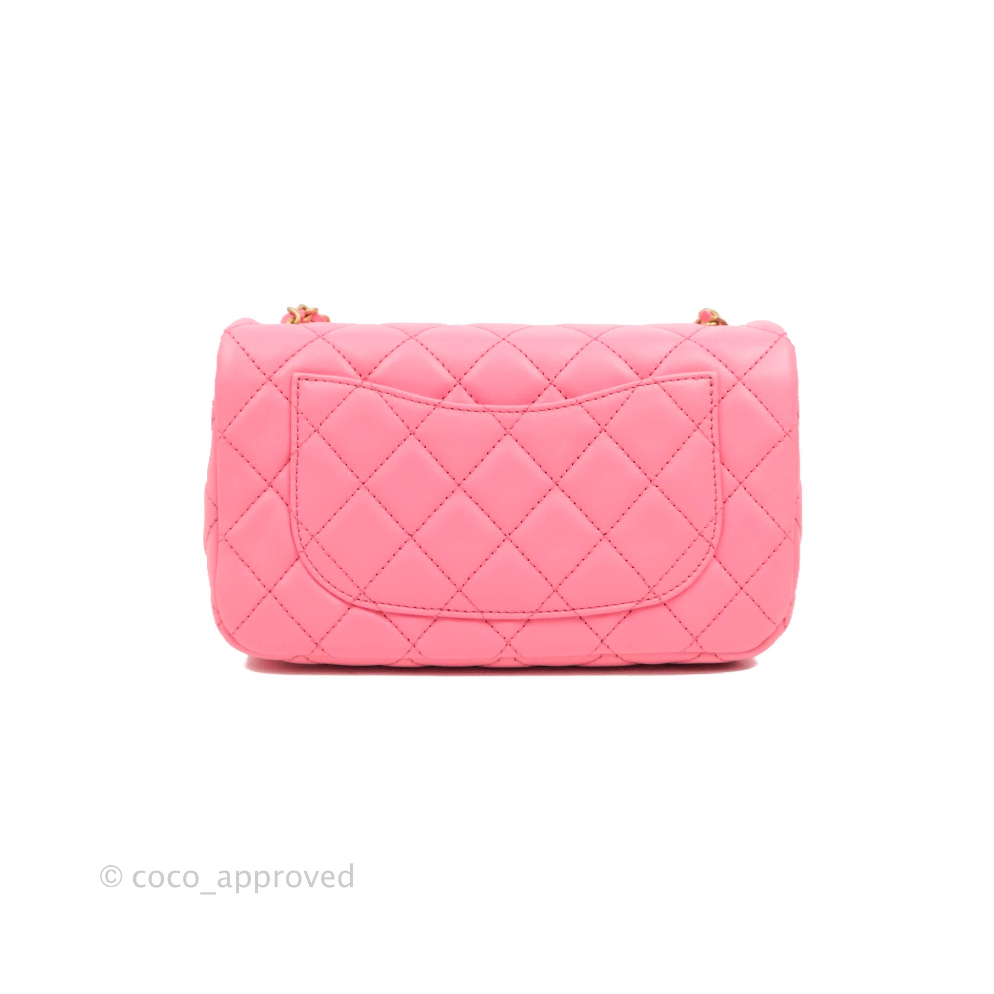 Chanel Mini Rectangular Pearl Crush Quilted Pink Lambskin Aged Gold Ha –  Coco Approved Studio