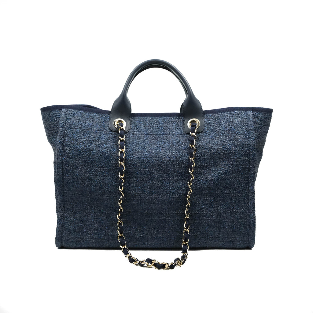 Chanel Large Deauville Navy Blue Glitter Canvas Gold Hardware