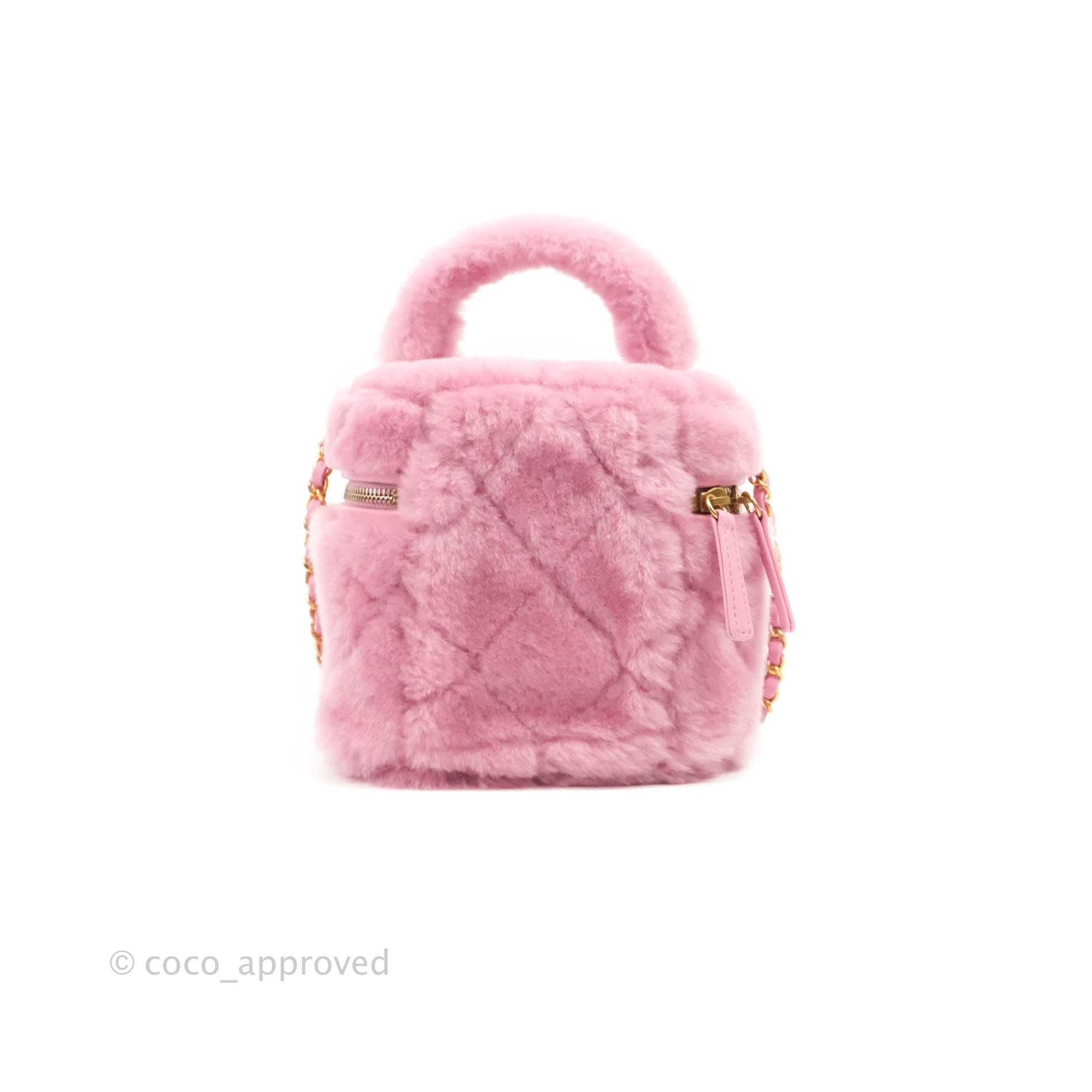 Chanel Small Vanity Case Pink Shearling Lambskin Gold Hardware 22A – Coco  Approved Studio