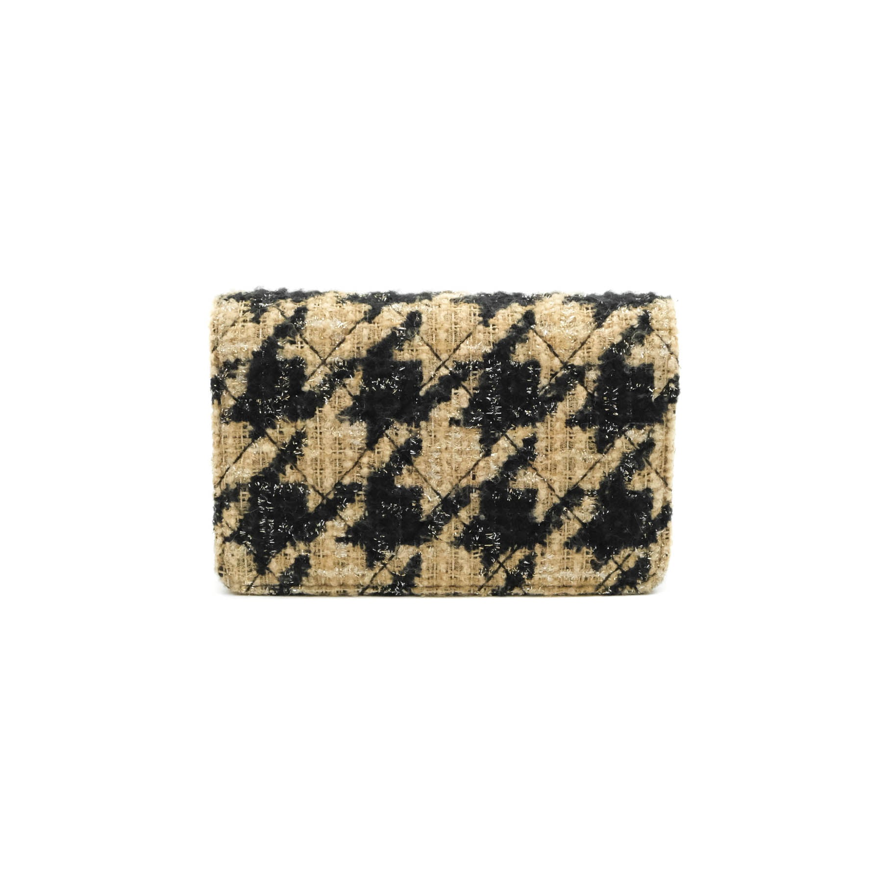Chanel Wallet On Chain WOC Houndstooth Beige Black Tweed Gold Hardware