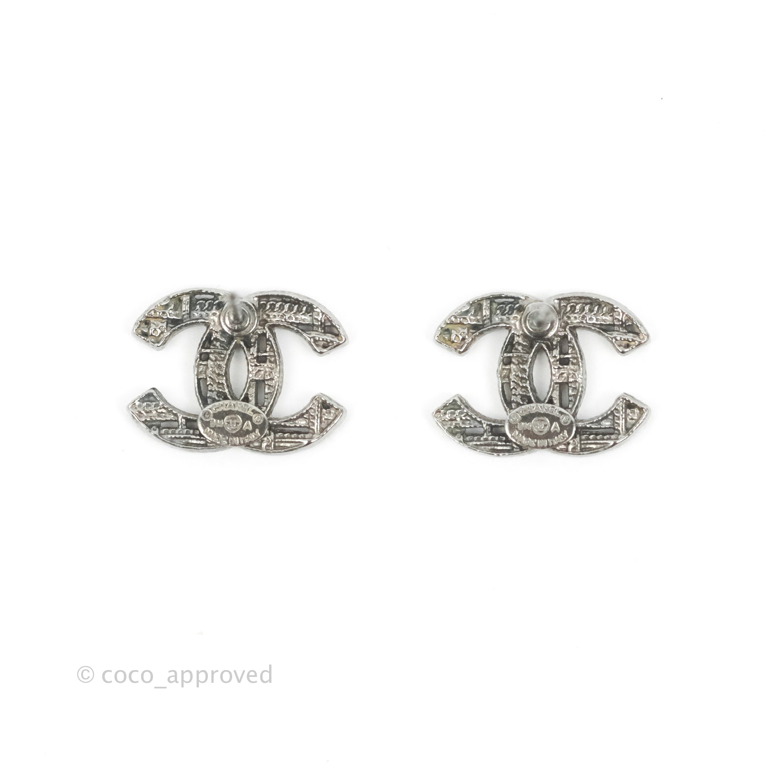AUTHENTIC CHANEL B20 S Drop Logo Crystal earrings in Chanel Box