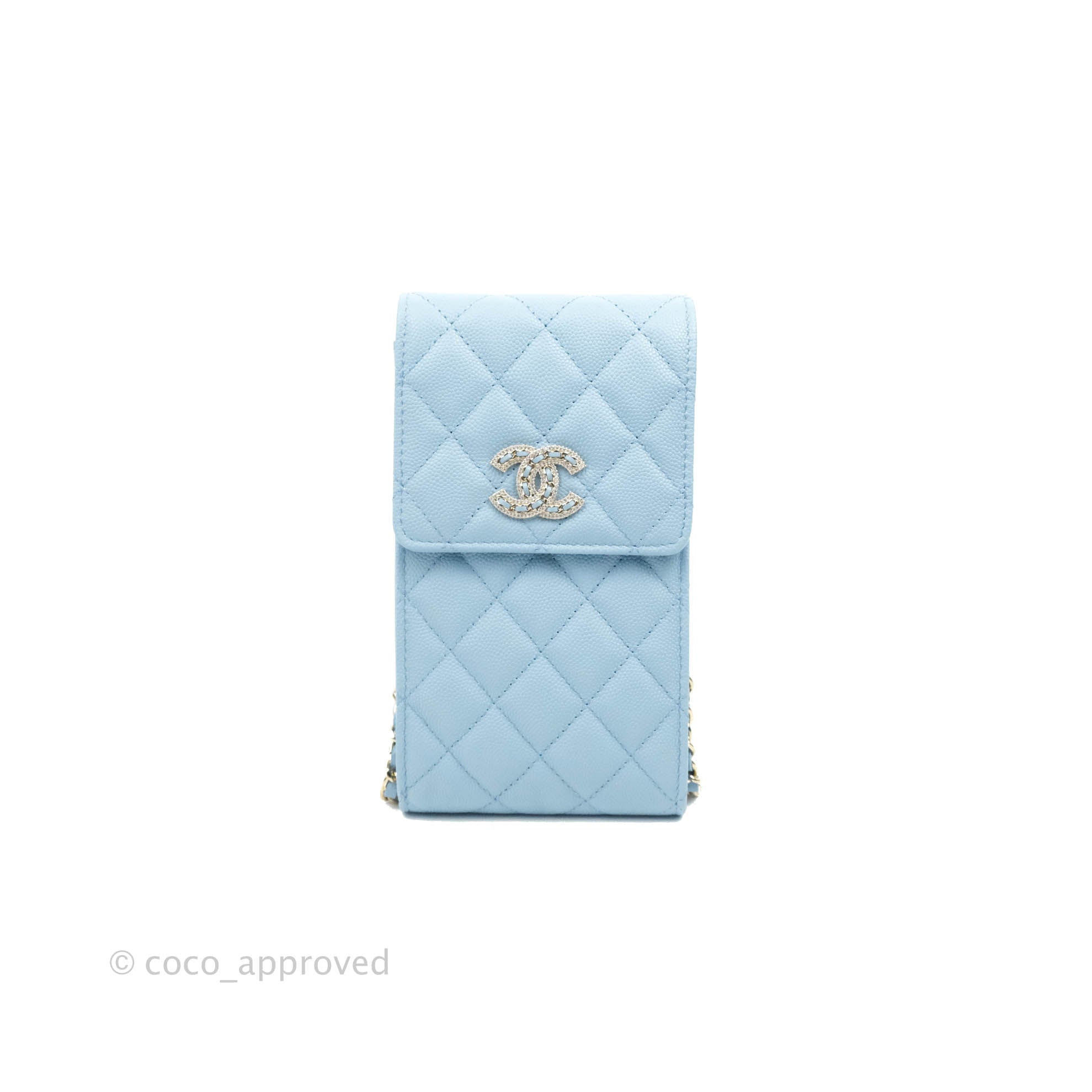 Chanel Phone Holder & Airpods Case with Chain Blue Caviar Gold Hardwar –  Coco Approved Studio