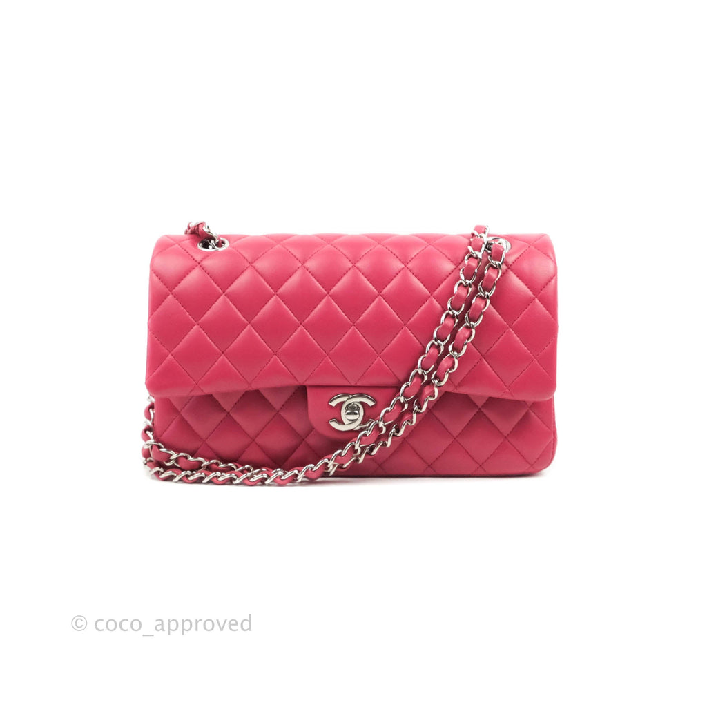 Chanel Classic Quilted M/L Medium Flap Dark Pink Lambskin Silver Hardware