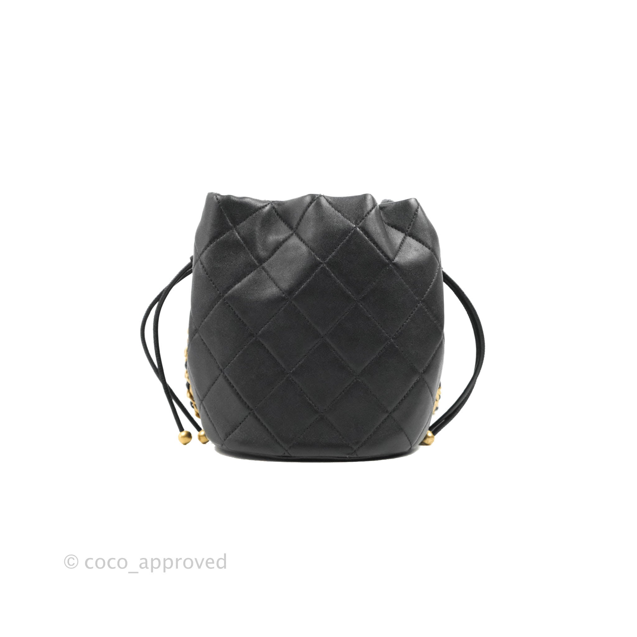 Chanel Entwined Chain Drawstring Bucket Bag Quilted Lambskin Mini Black  2264989