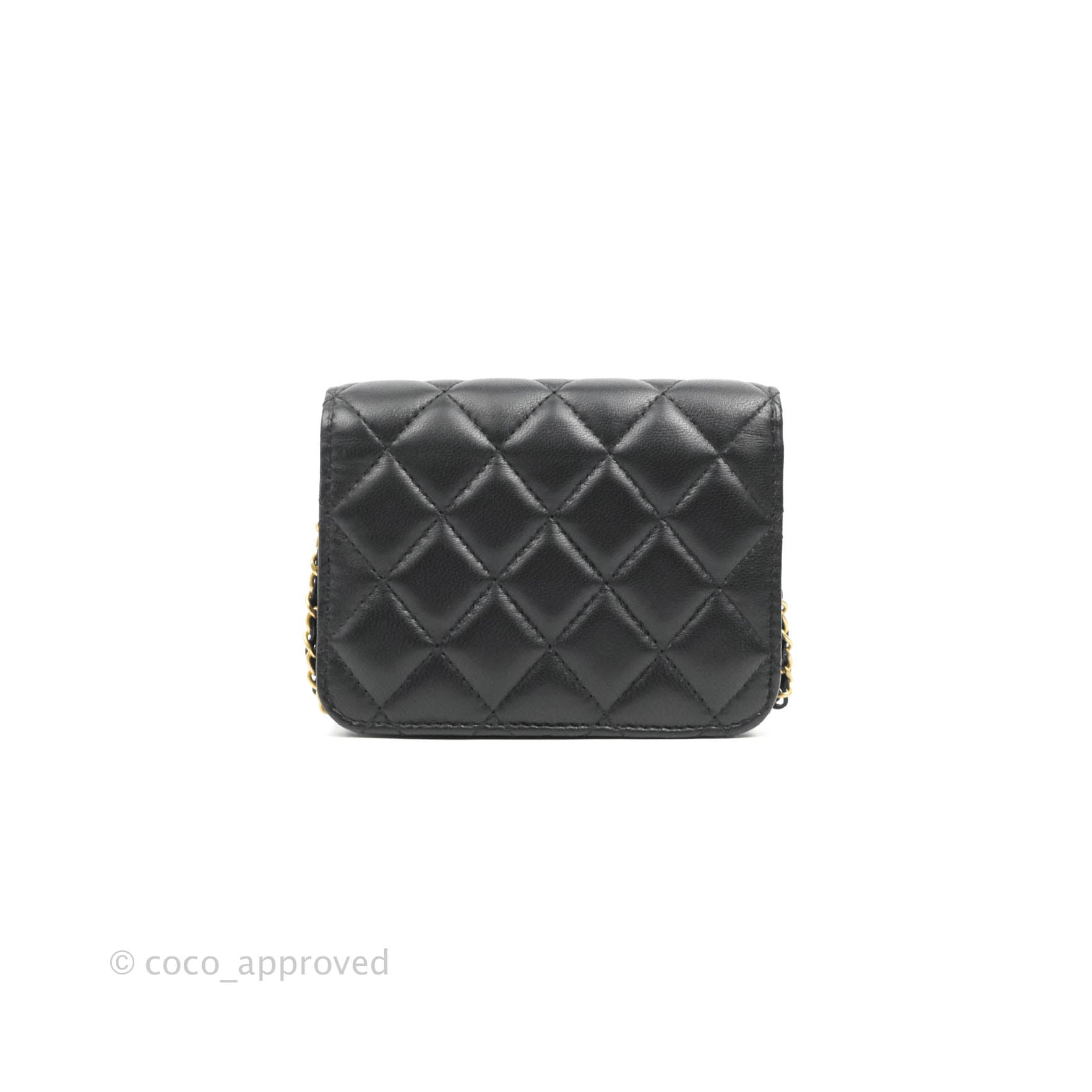 Chanel Lambskin Quilted Box of Secrets Card Holder with Chain Black