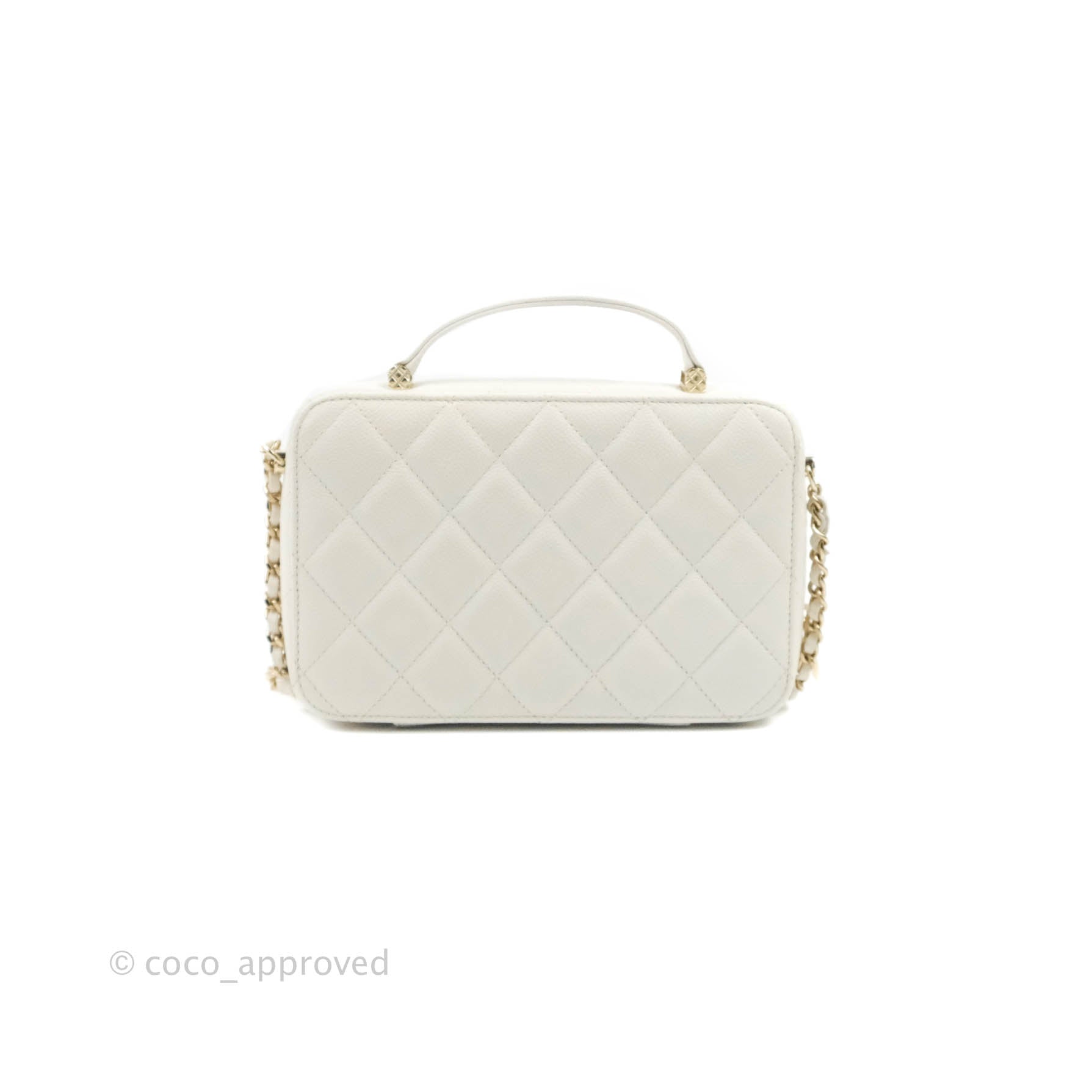 Chanel Quilted Top Handle Vanity White Caviar Gold Hardware – Coco Approved  Studio