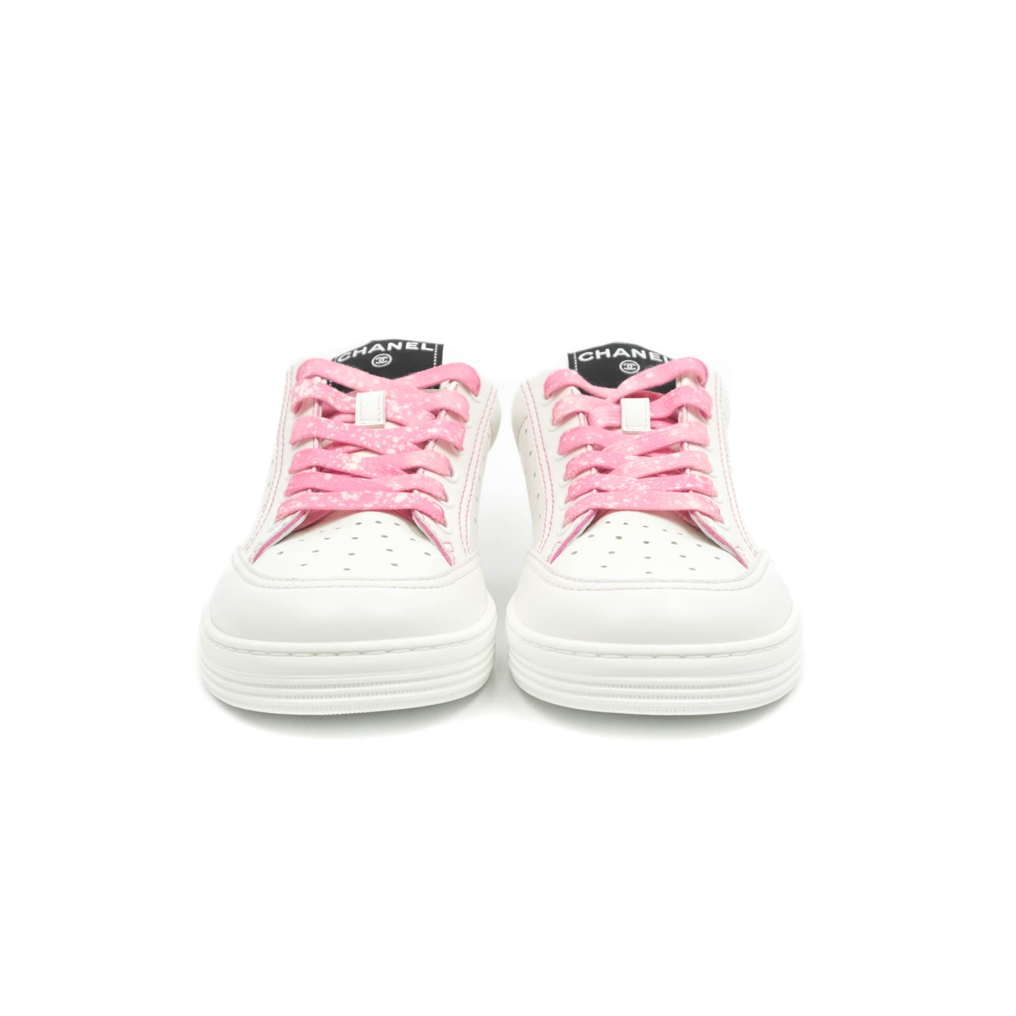 CHANEL Calfskin Womens Logo Sneakers 36.5 Pink Multicolor 640677