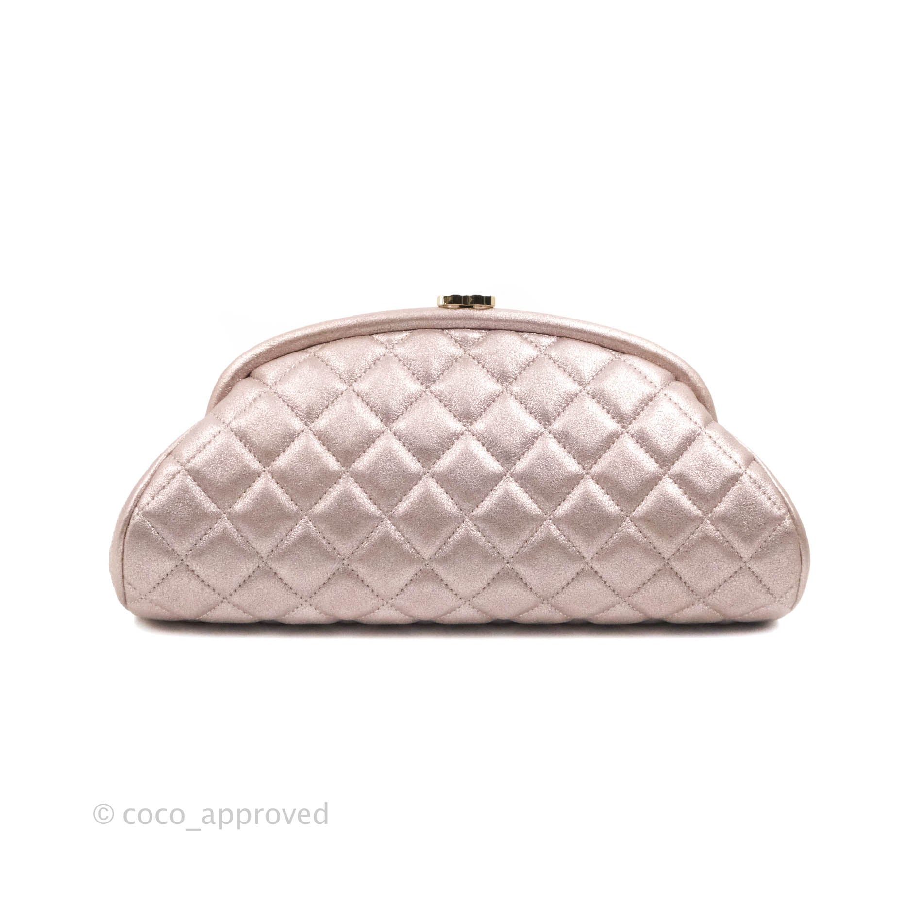 Chanel Quilted Timeless Kisslock Clutch Metallic Rose Gold
