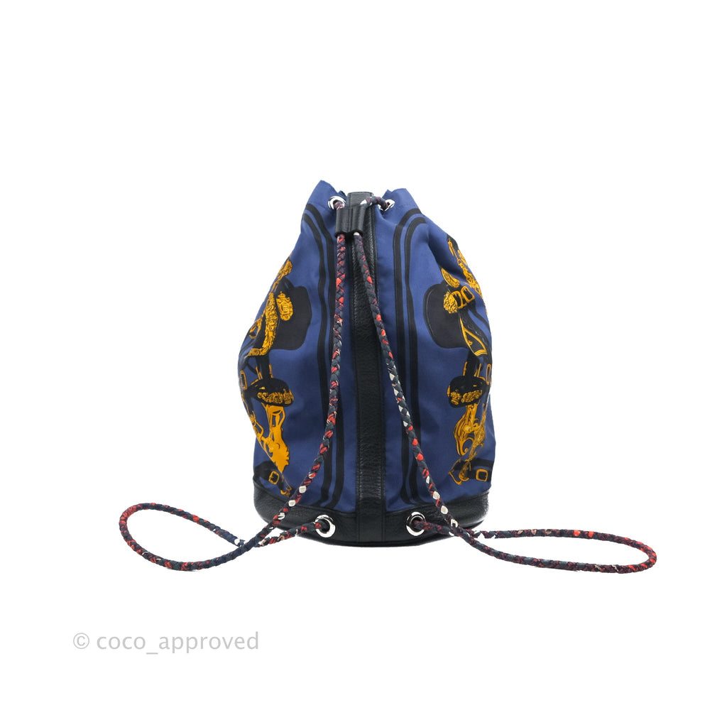 Hermes Sac Soie-Cool Drawstring Backpack Navy