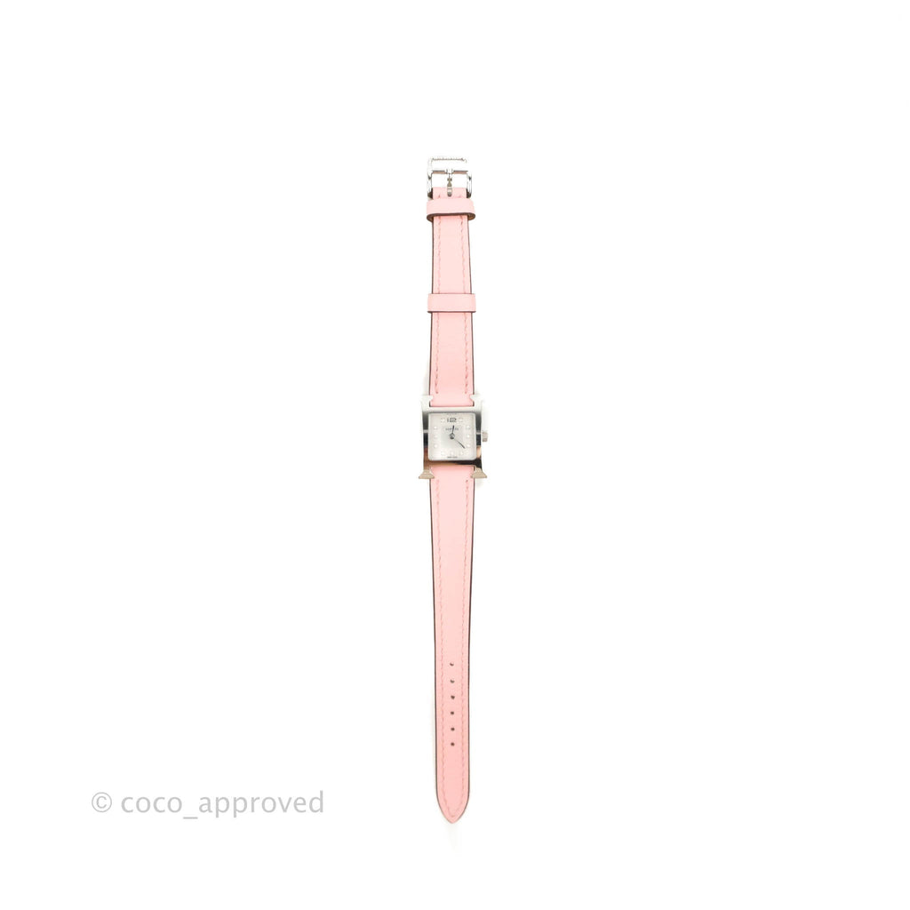 Hermes Heure H Watch Rose Sakura Swift Calfskin Silver Hardware