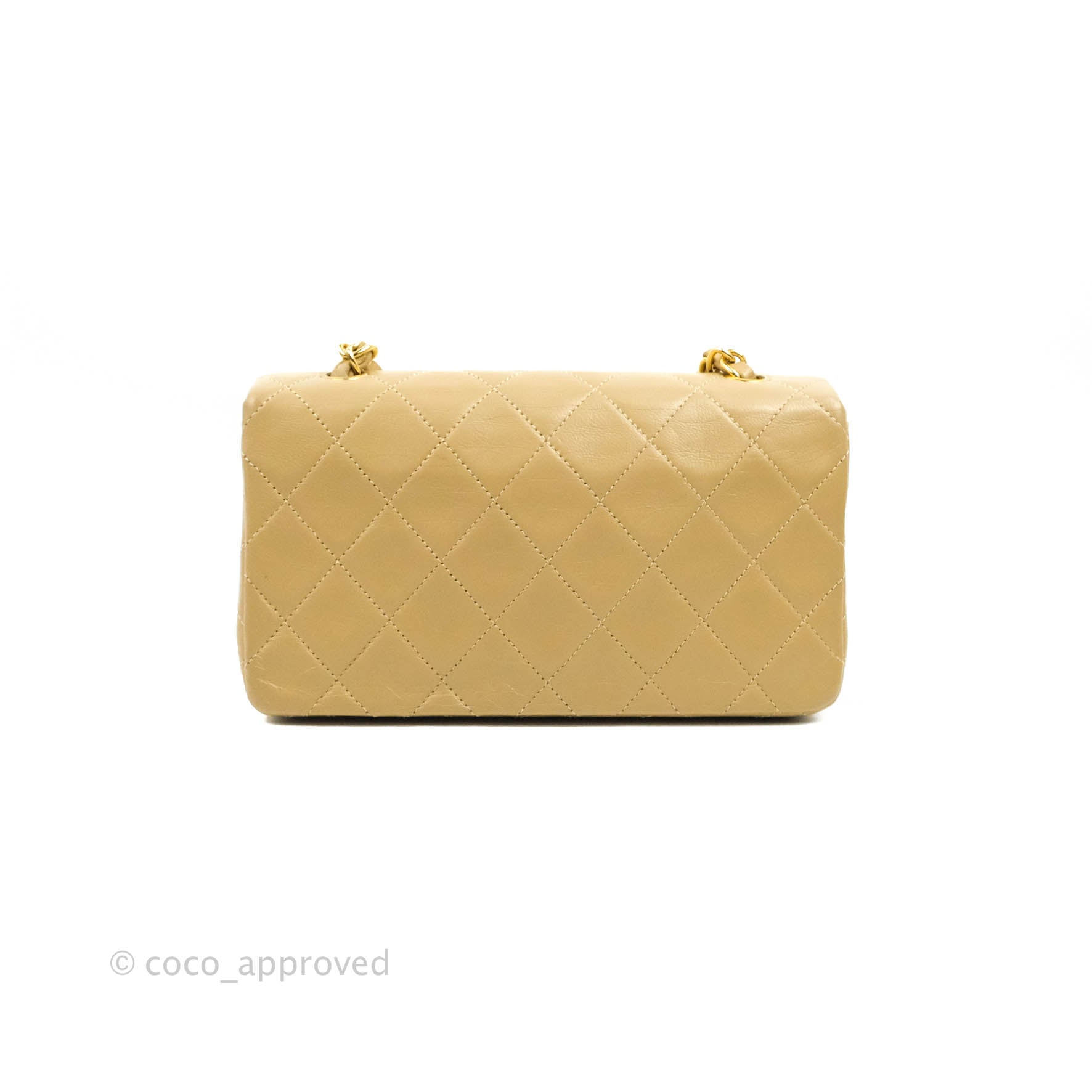 Chanel Vintage Small Single Full Flap Bag Beige Lambskin 24K Gold Hardware