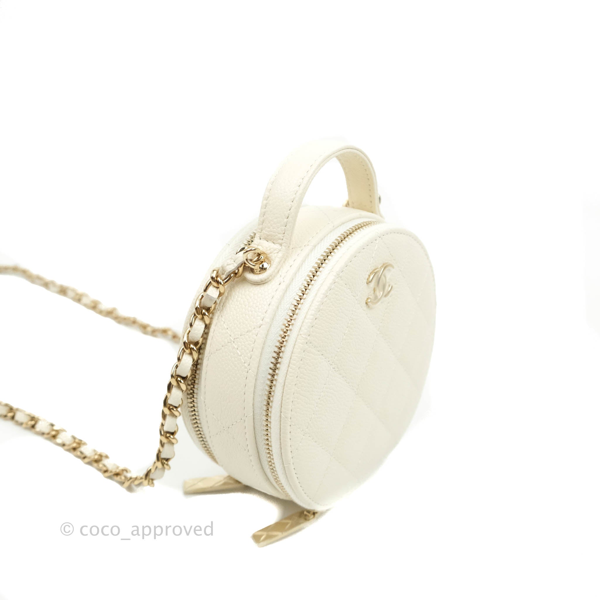 Chanel Mini Round Vanity Bag with Handle Ivory Caviar Gold