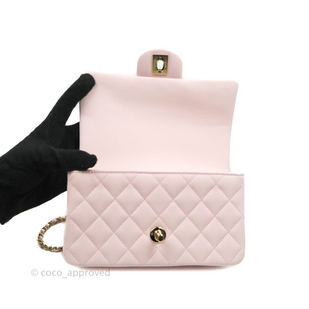 Chanel Top Handle Mini Rectangular Flap Bag Light Pink Lambskin Gold Hardware