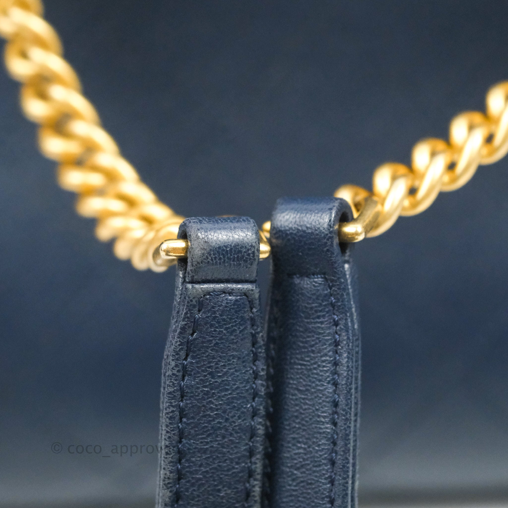 Chanel Flat Quilted Coco Luxe Large Shopping Bag Navy Aged Gold