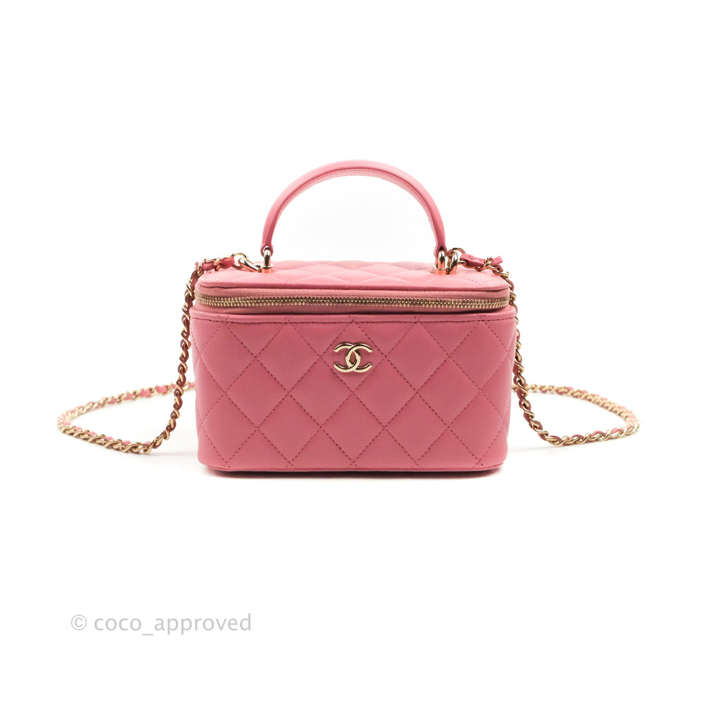 Chanel Vanity Rectangular Top Handle Pink Lambskin Gold Hardware