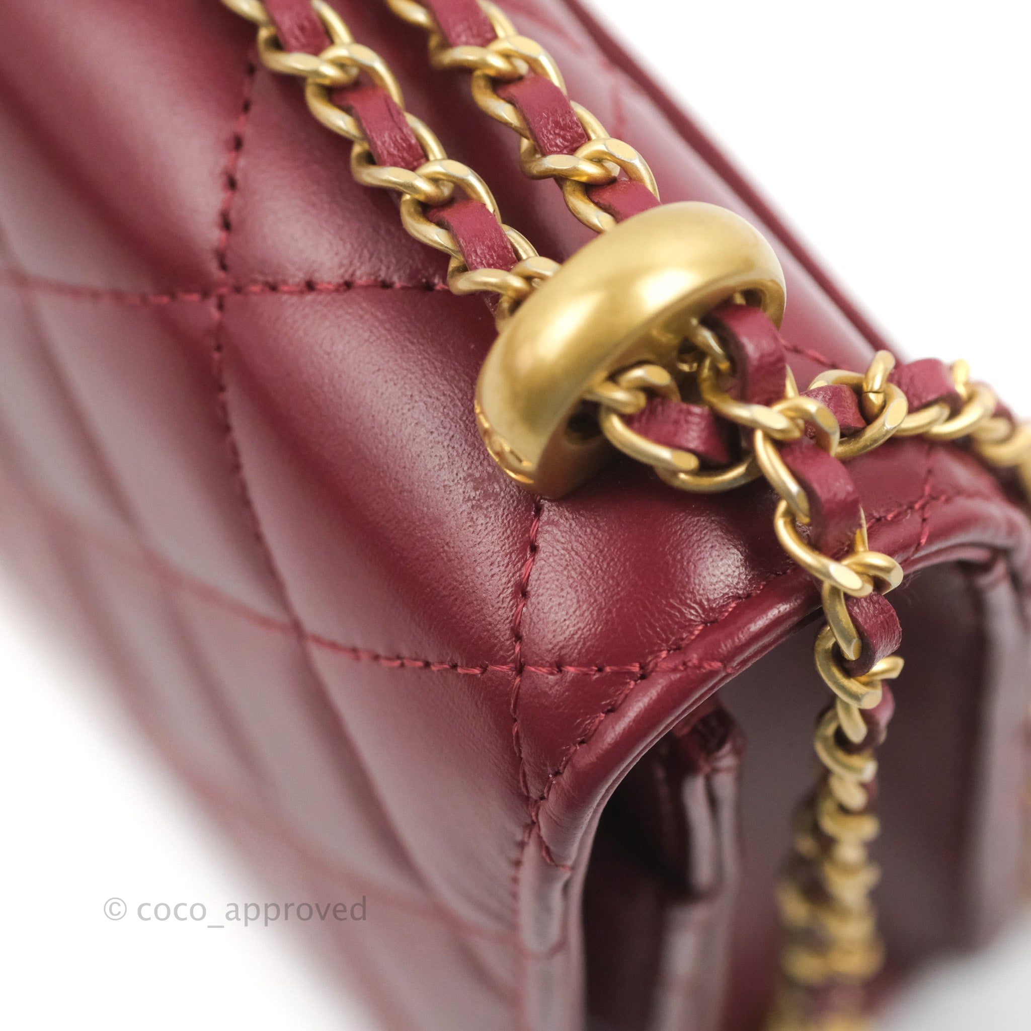 Calfskin Quilted Large Perfect Edge Flap Burgundy GHW
