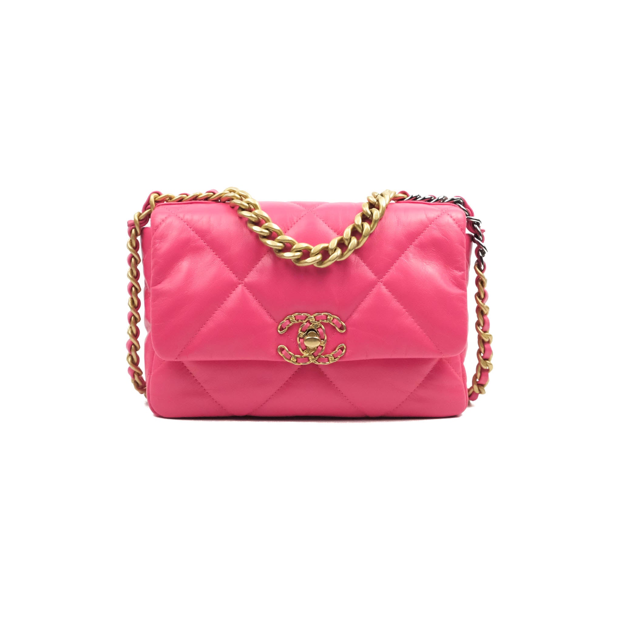Chanel 19 *Rare* Flap Bag Quilted Tweed Medium In Pink