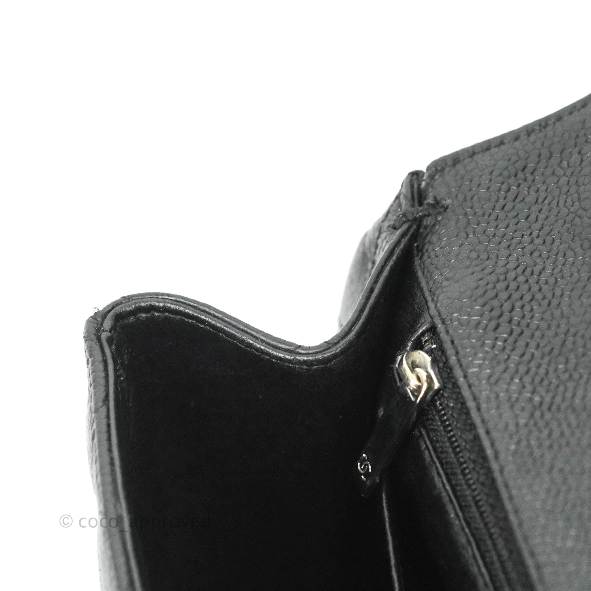 CHANEL Caviar Single Flap Silver Chain Shoulder Bag Black Zipper