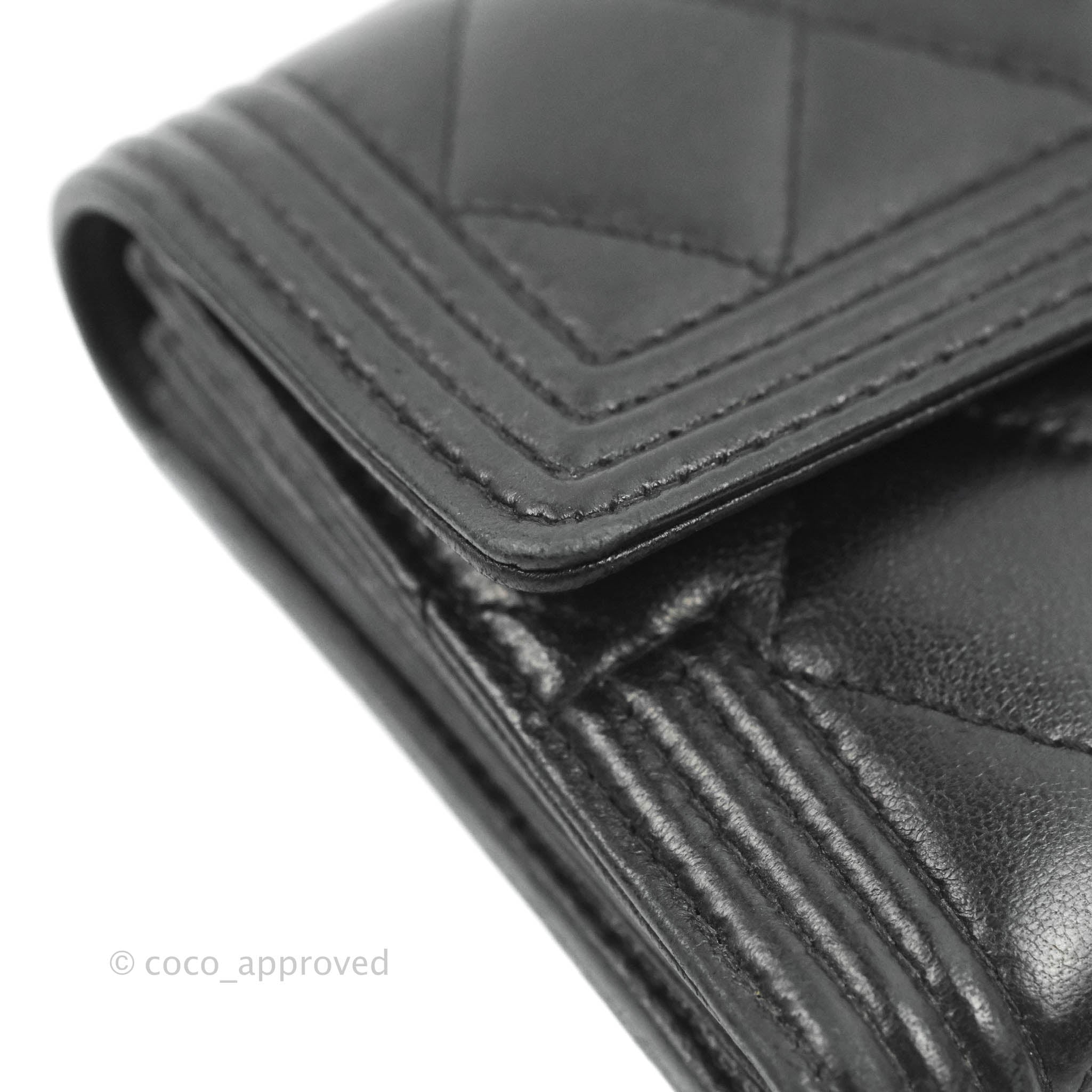 Chanel Boy Flap Wallet Quilted Glazed Aged Calfskin Long Black 1131281