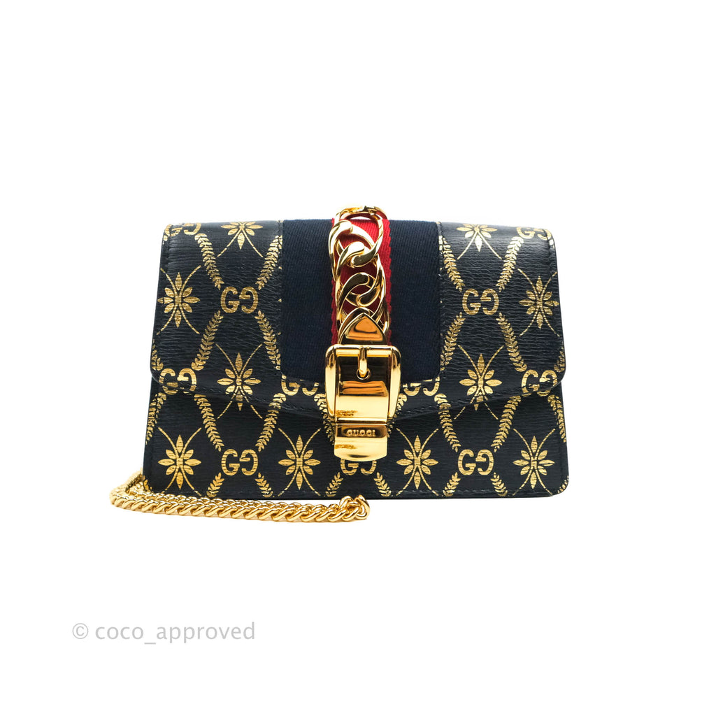 Gucci Mini GG Sylvie Bag Balck Calfskin Gold Hardware