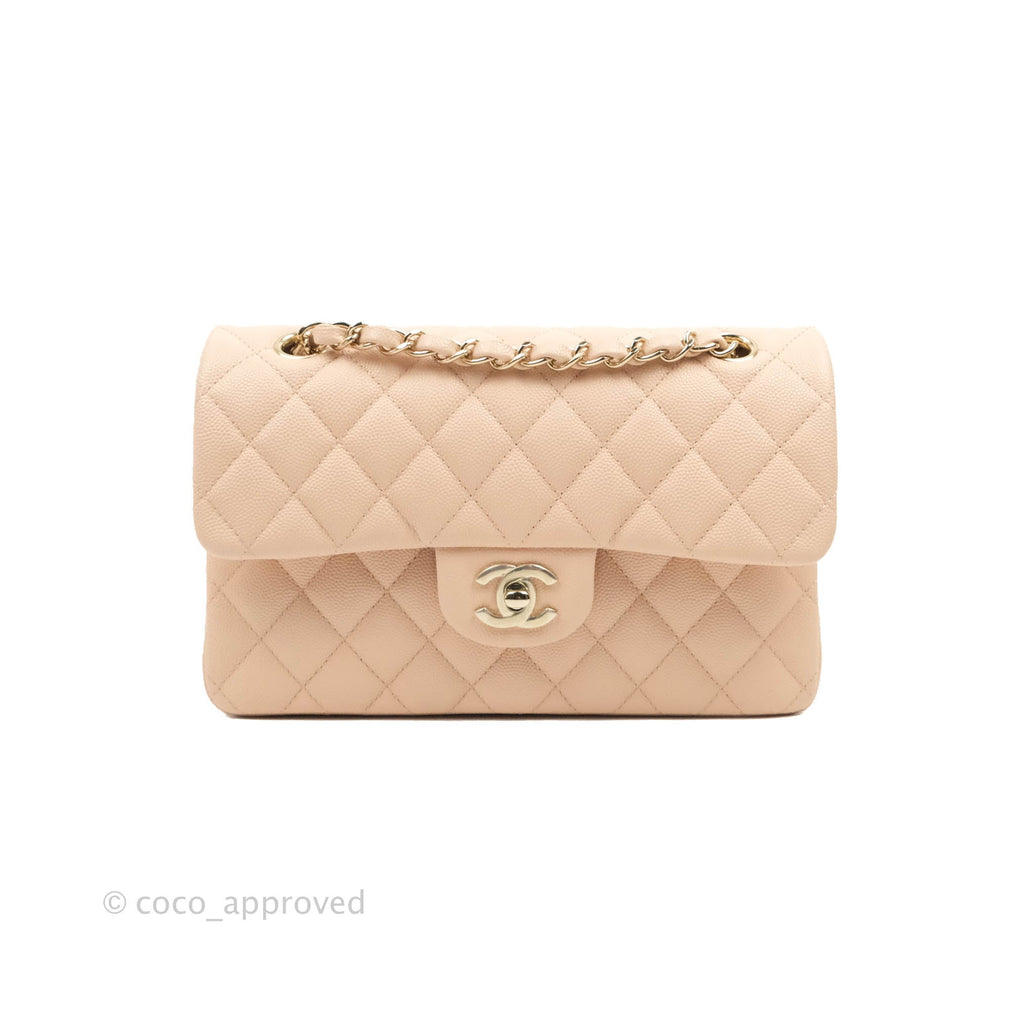 Chanel Small Classic Quilted Flap Light Beige Pink Caviar Gold Hardware